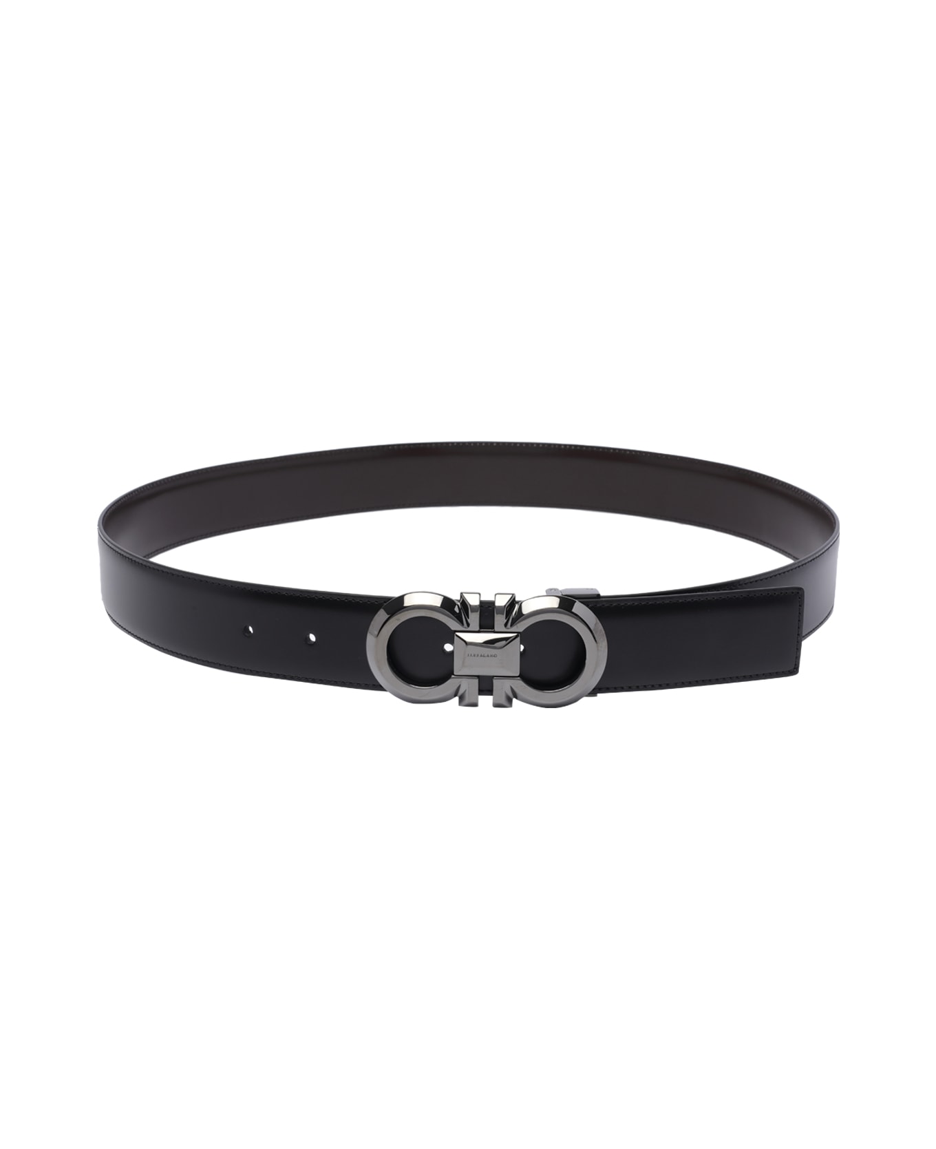 Ferragamo 'gancini' Black Calf Leather Belt - Black