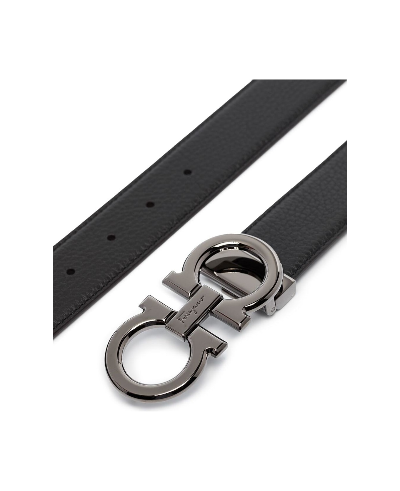 Ferragamo Black And Brown Reversible Buckle Belt With Gancini Logo In Leather Man - Black