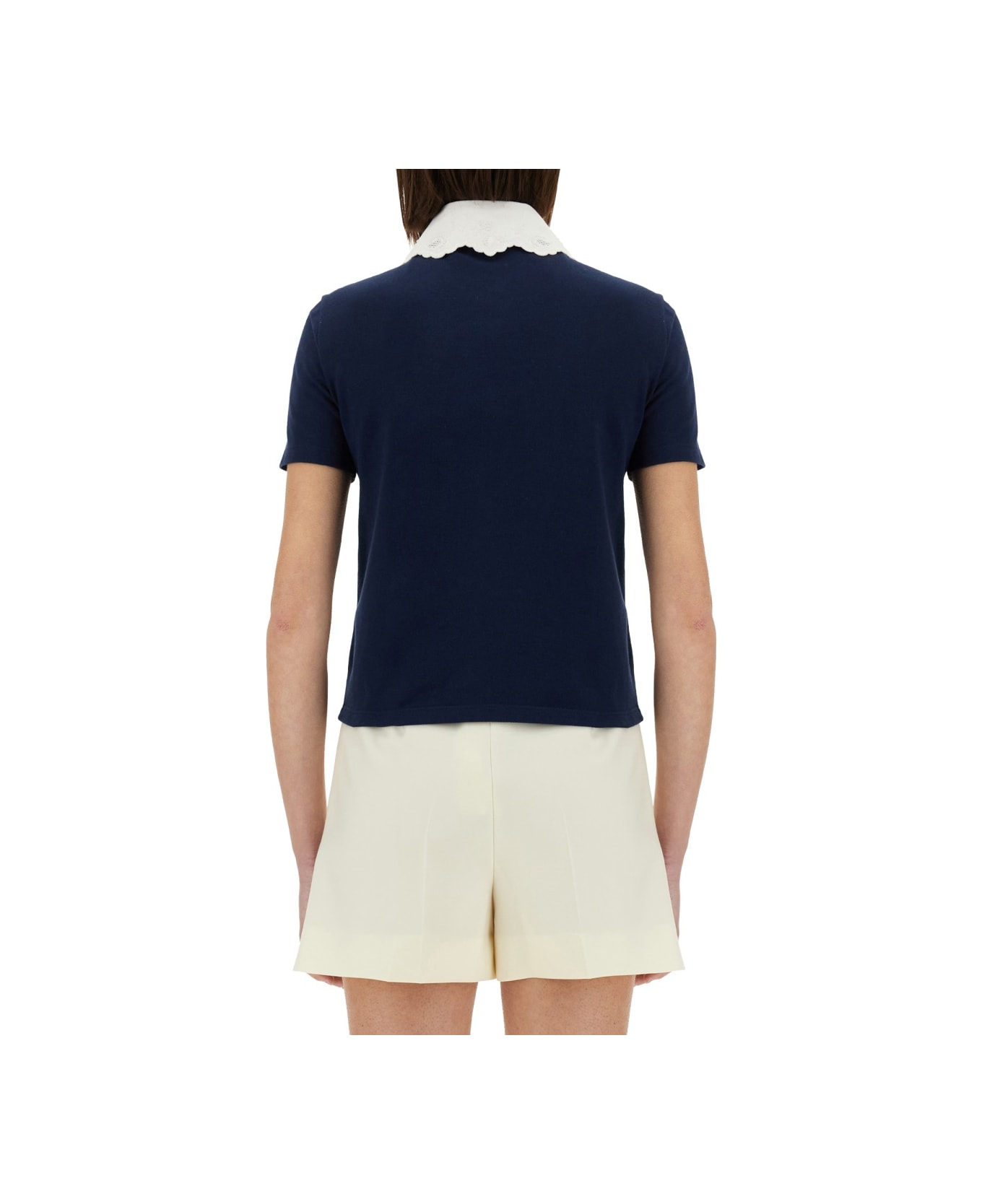 Embroidered Cotton Sweatshirt Polo Shirt - Thumbnail 4