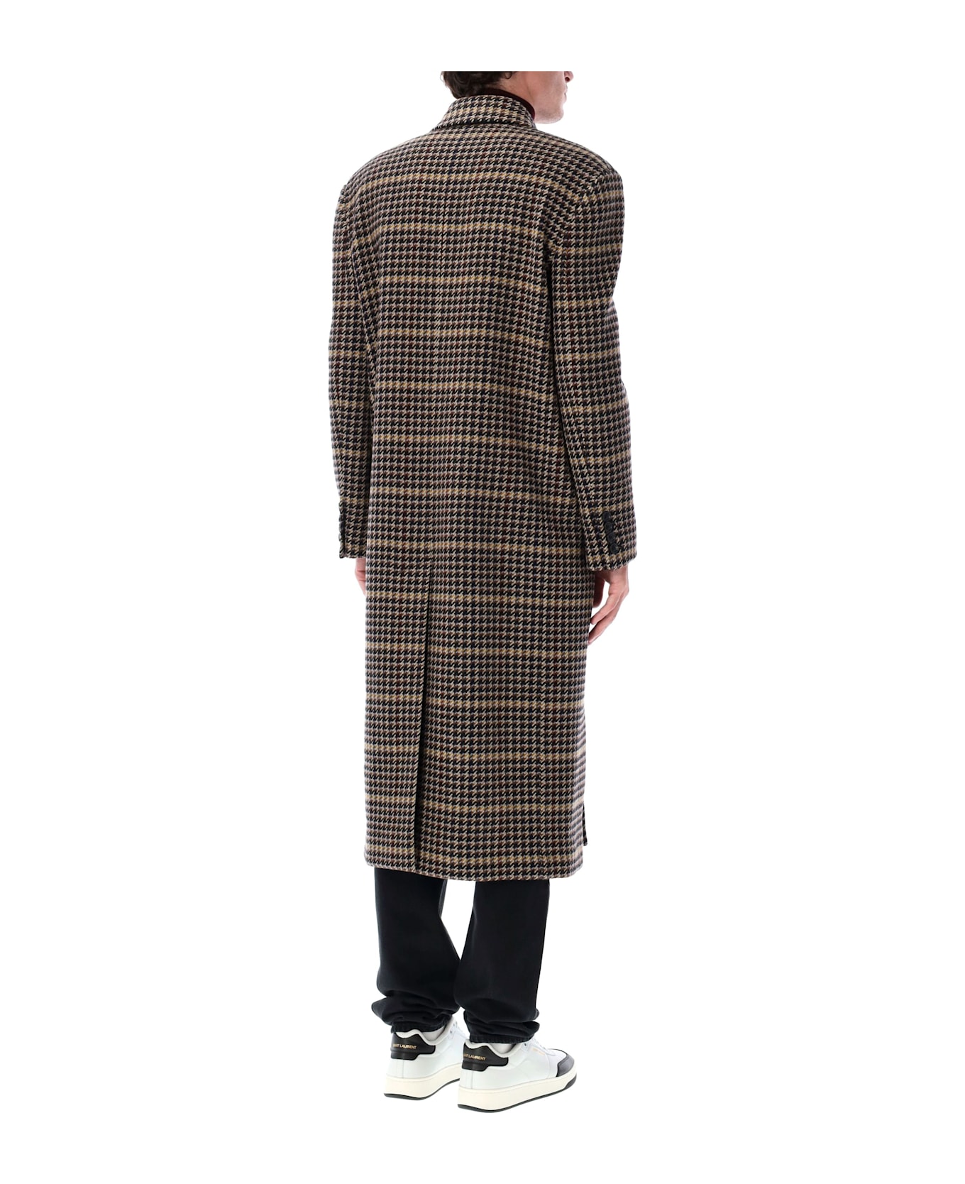 Saint Laurent Checked Wool Long Coat - MULTICOLOR
