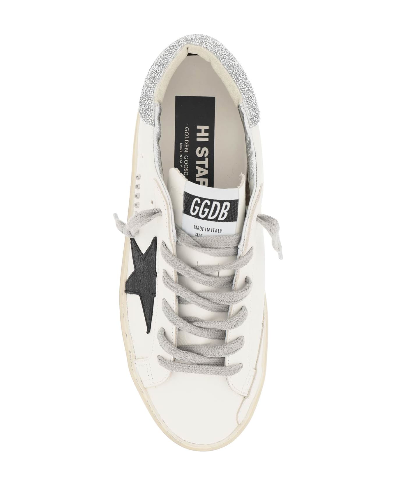 Golden Goose Hi Star Classic Leather Sneakers - WHITE BLACK SILVER (Black)