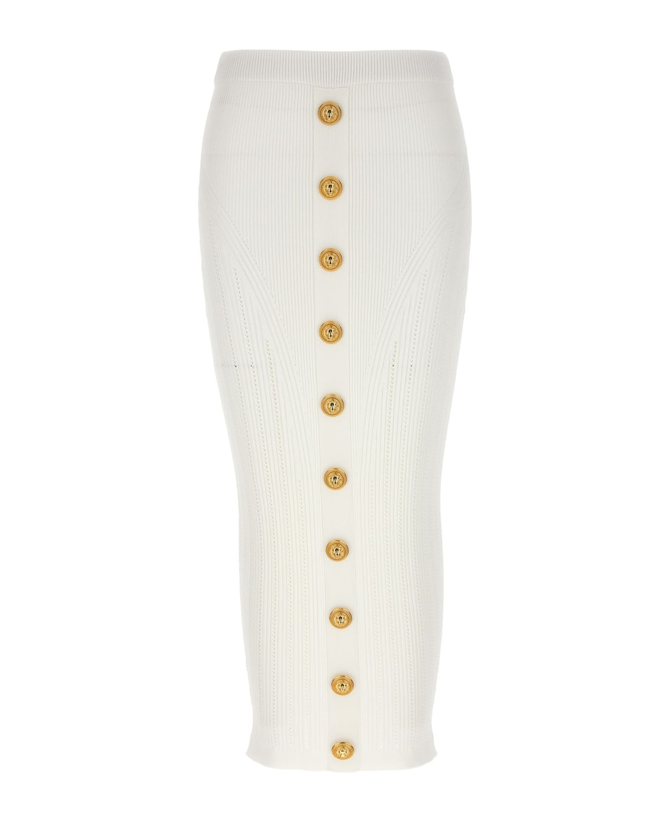 Balmain Gold Button Skirt - White