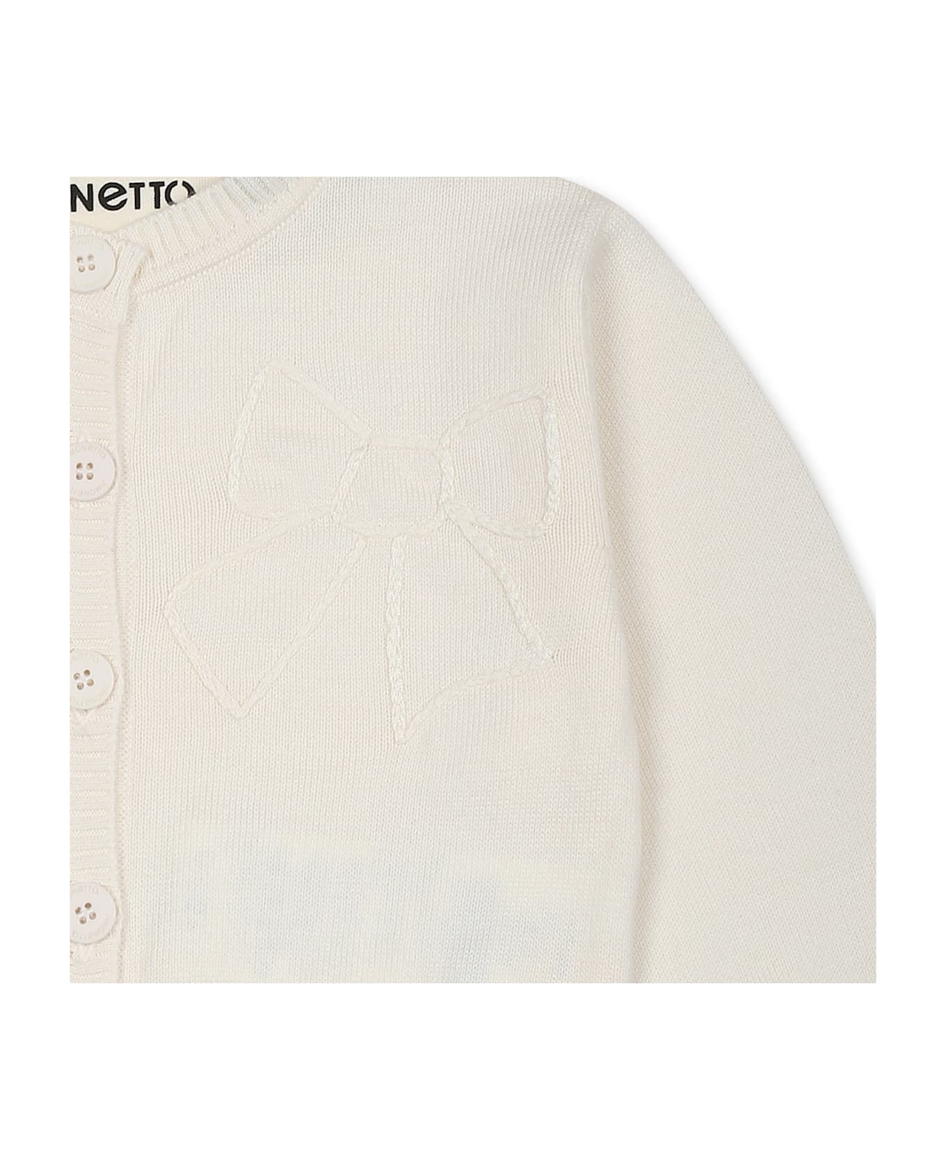 Simonetta White Cardigan For Baby Girl With Bow - White