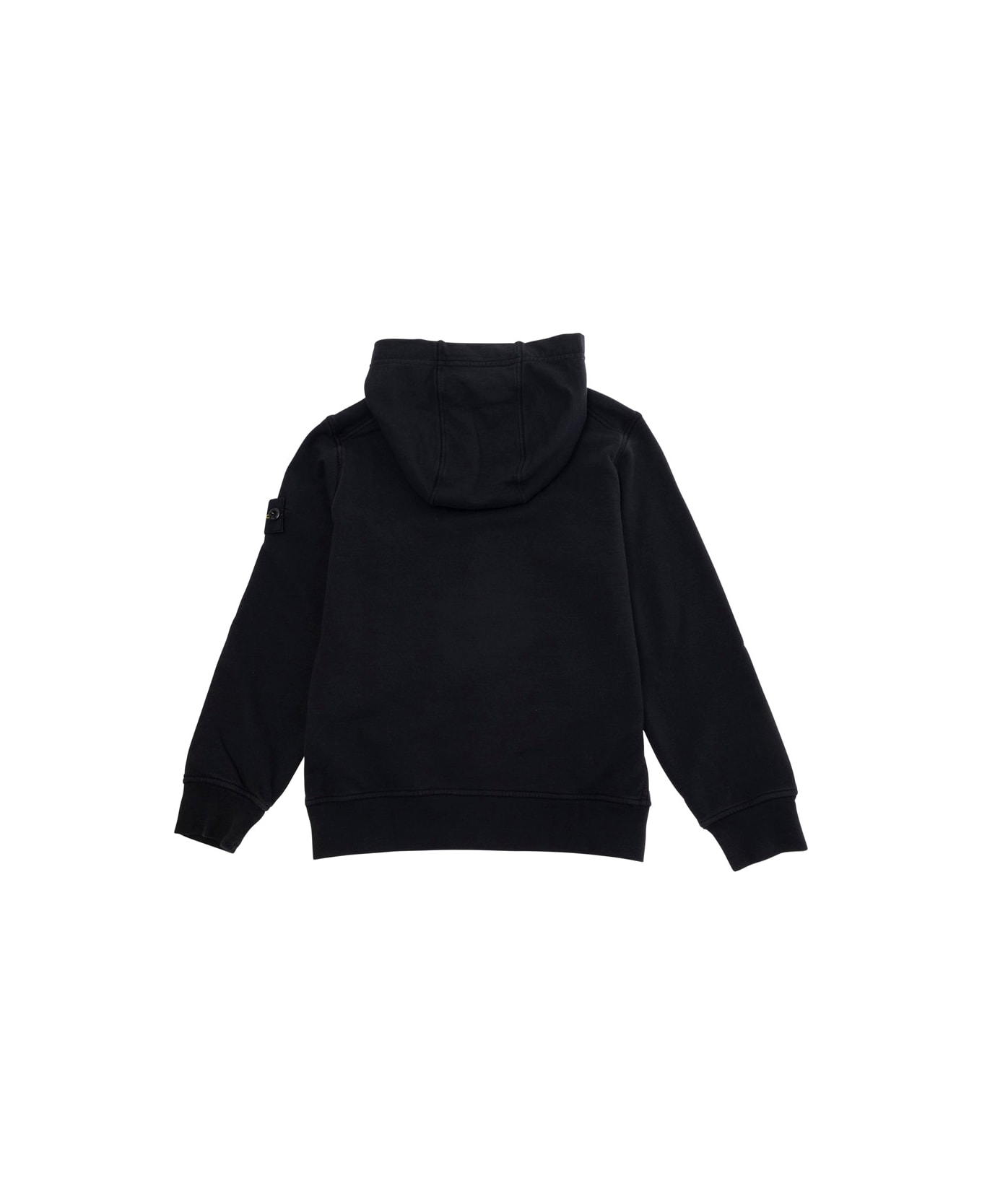 Stone Island Junior Black Hoodie With Logo Patch On The Sleeve In Cotton Boy - Black