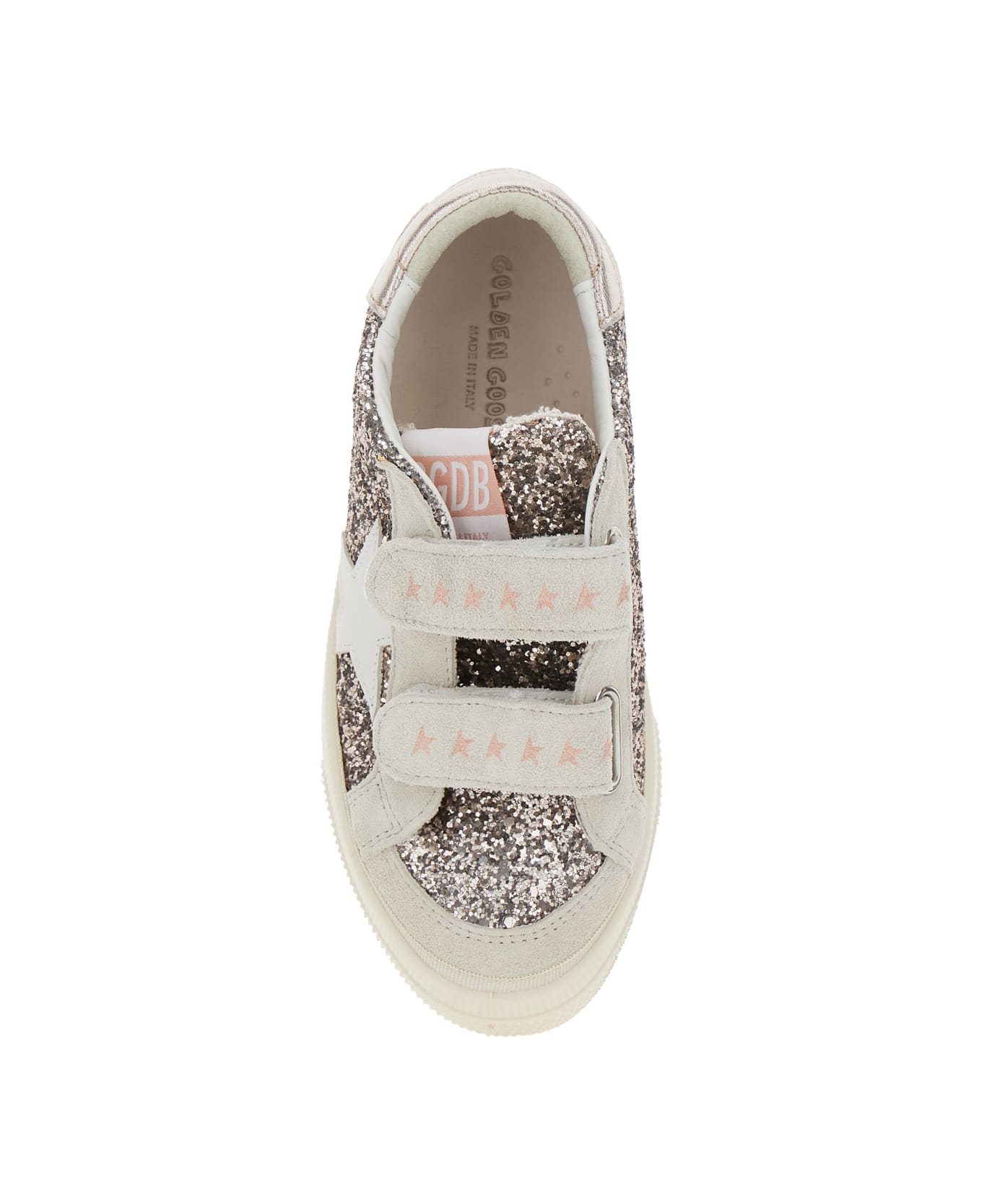 Golden Goose 
may School
 Grey Glittered Low Top Sneakers With Star Patch On The Side In Leather Blend Girl - Grey