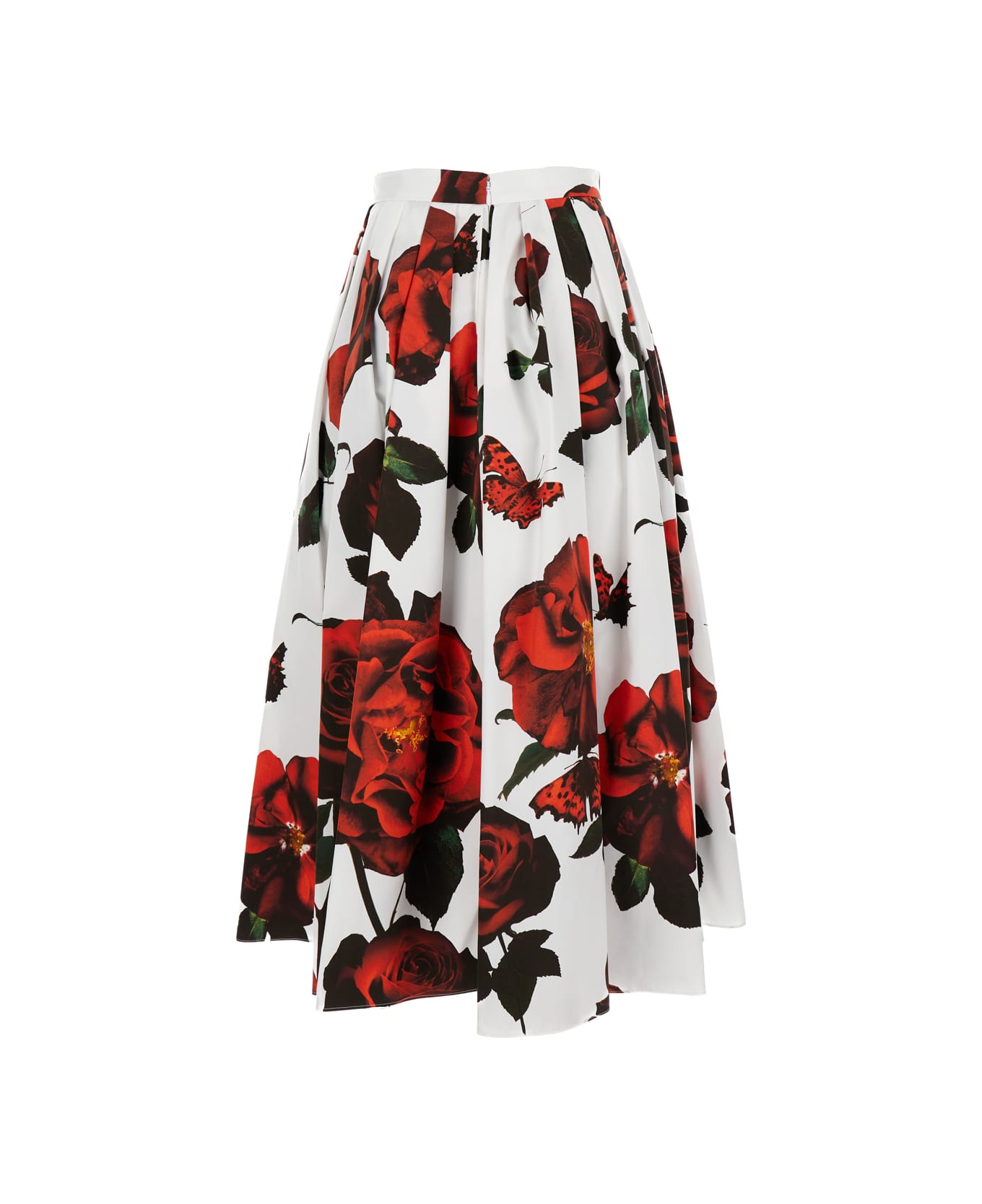 Alexander McQueen Tudor Rose Print Pleated Midi Skirt In Cotton Woman - Multicolor