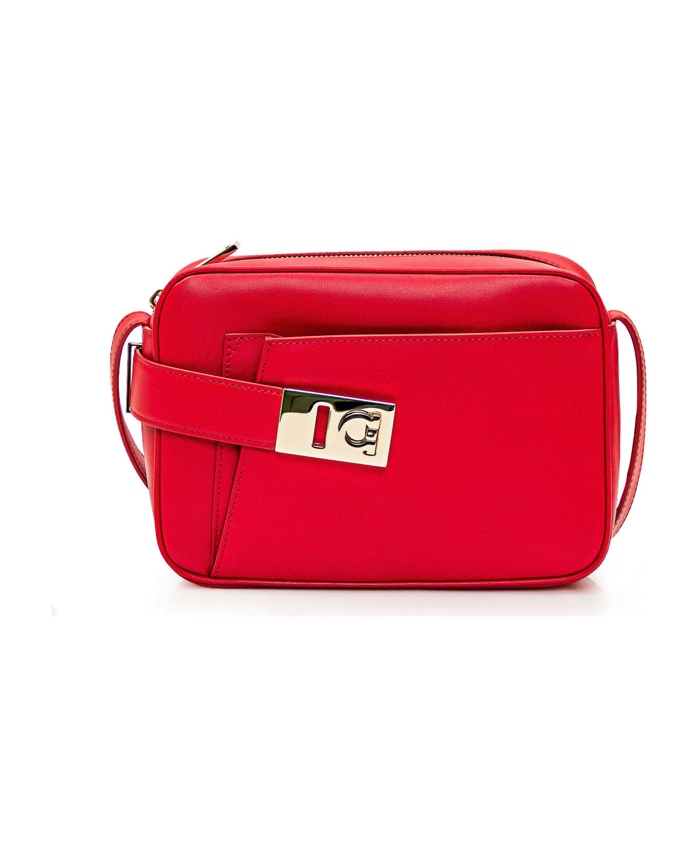 Ferragamo 'camera Case S' Red Crossbody Bag With Gancini Buckle In Leather Woman - FLAME RED