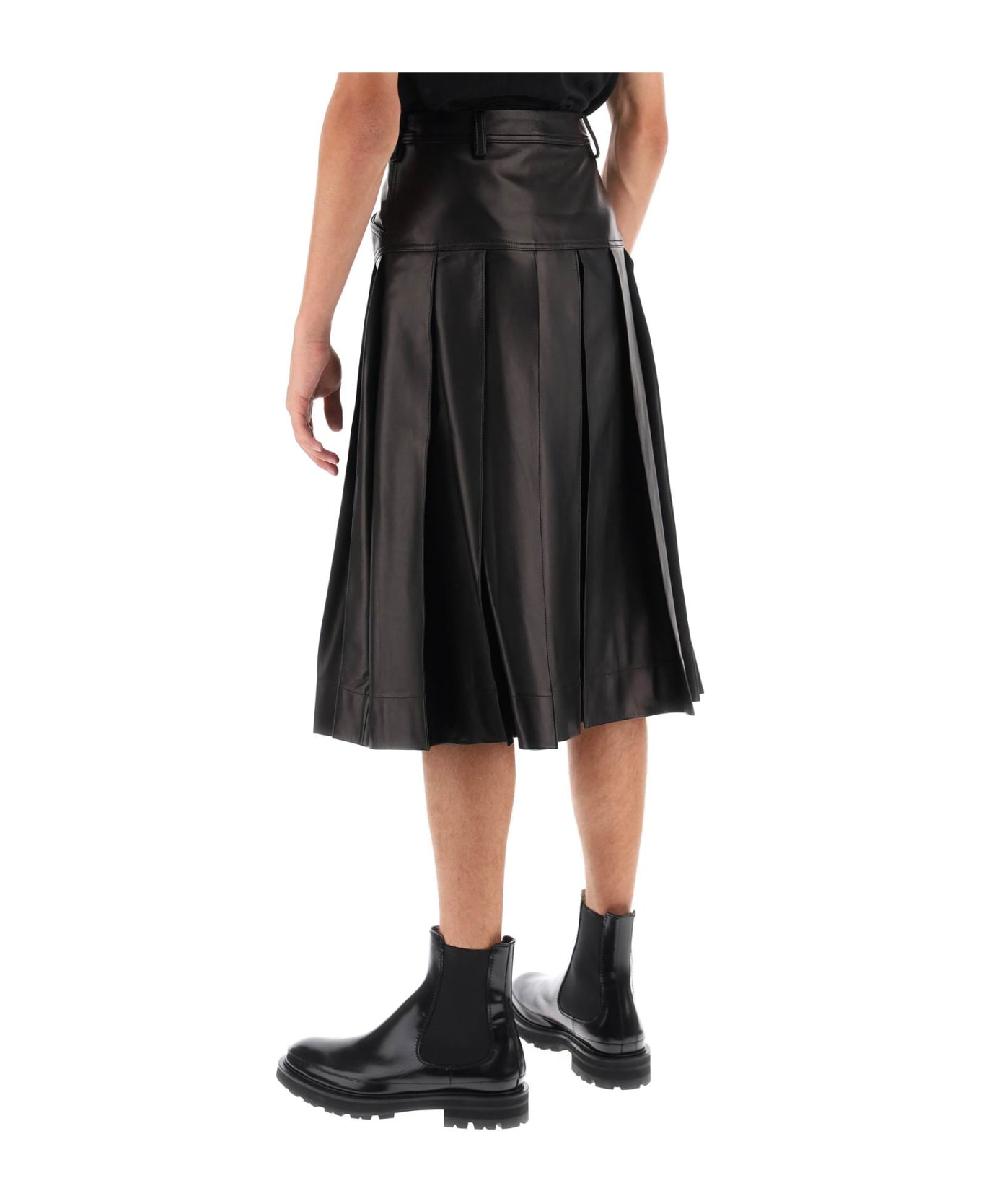 Simone Rocha Pleated Nappa Leather Kilt - BLACK (Black)