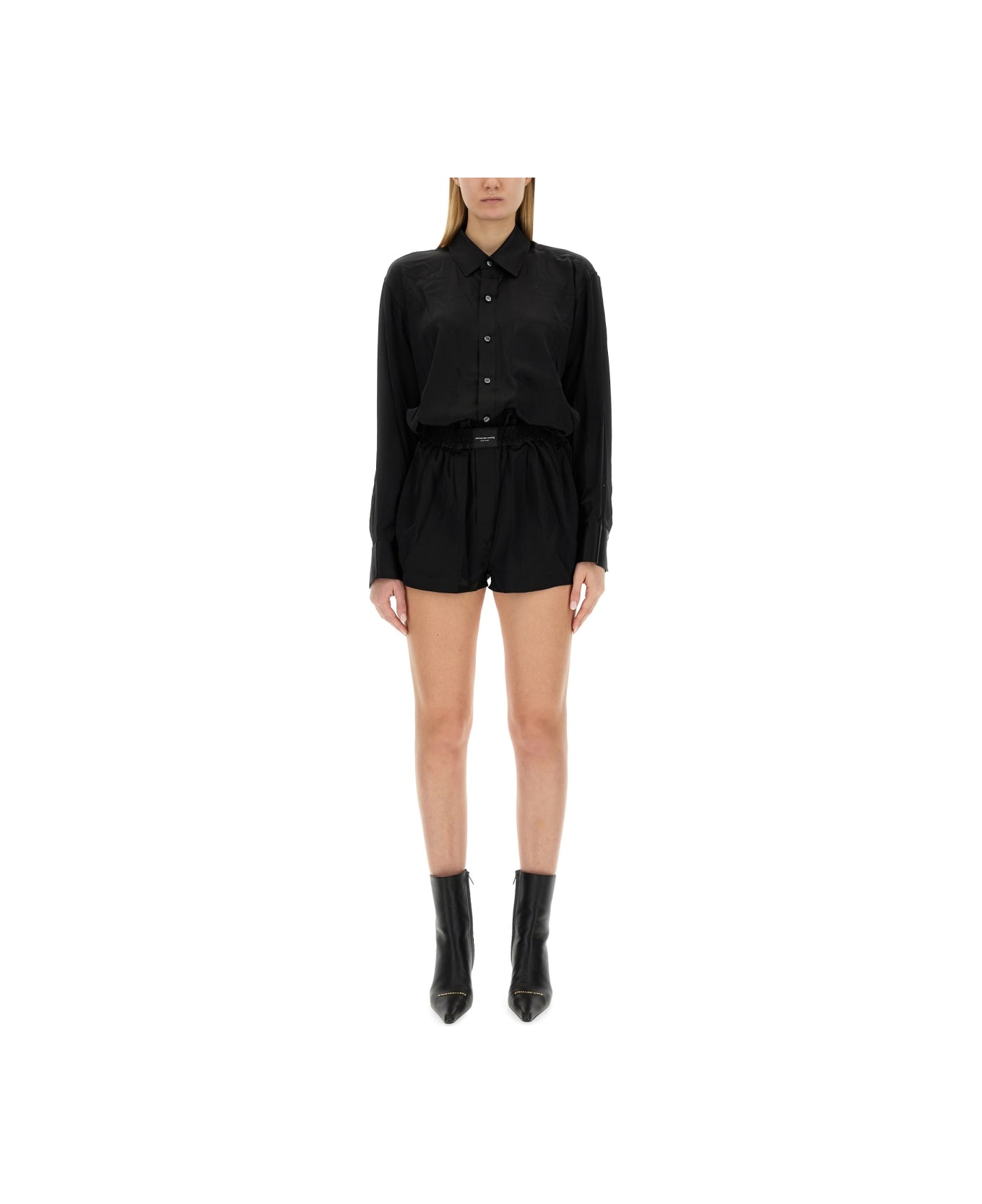 T by Alexander Wang Short Jumpsuit With Boxer Silhouette - BLACK