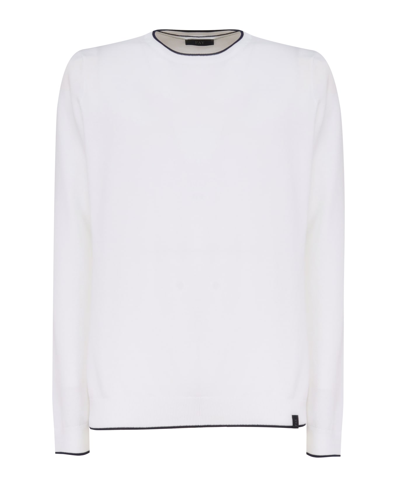 Fay Cotton Sweater With Round Neck - (bianco)+(blu royale)