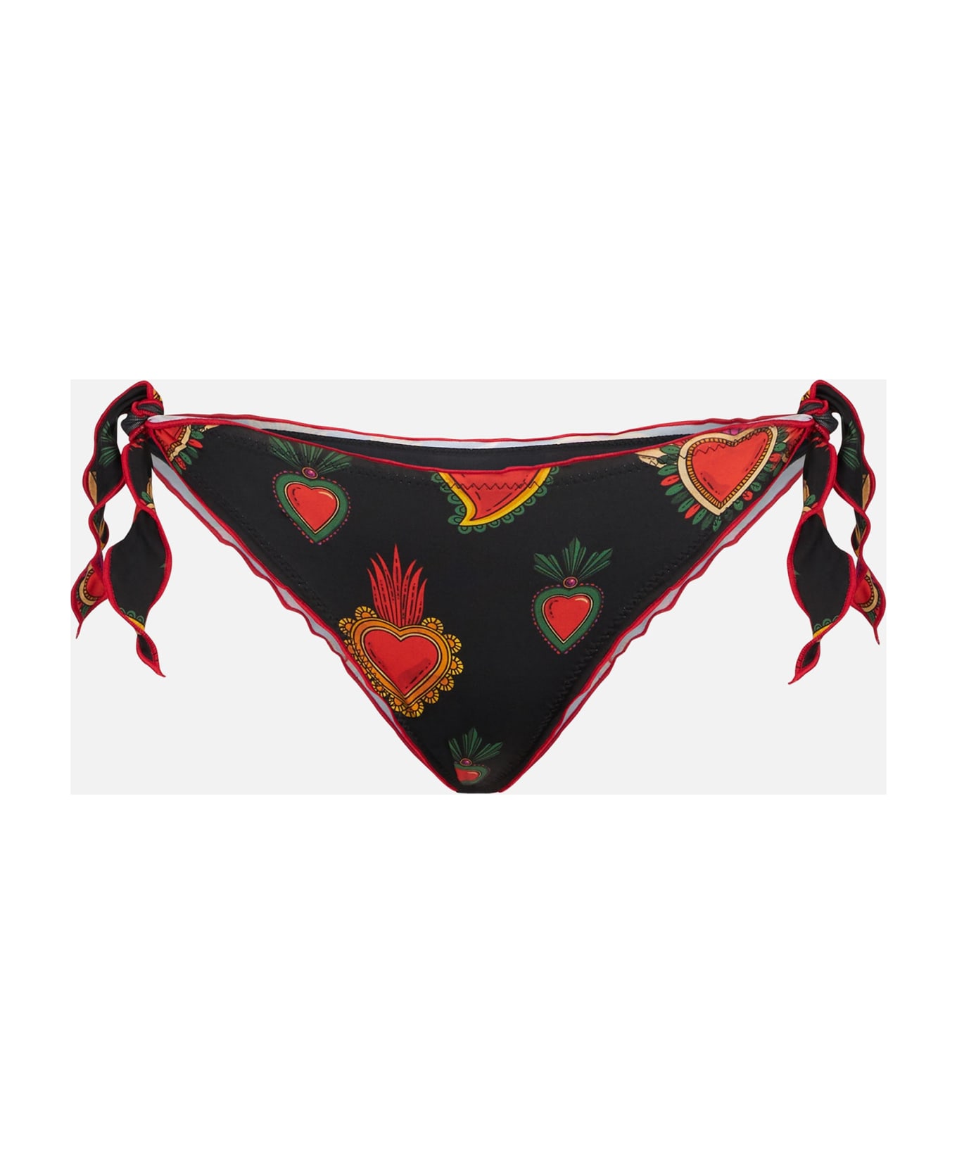 MC2 Saint Barth Woman Ruffled Cheeky Swim Briefs With Heart Print - BLACK