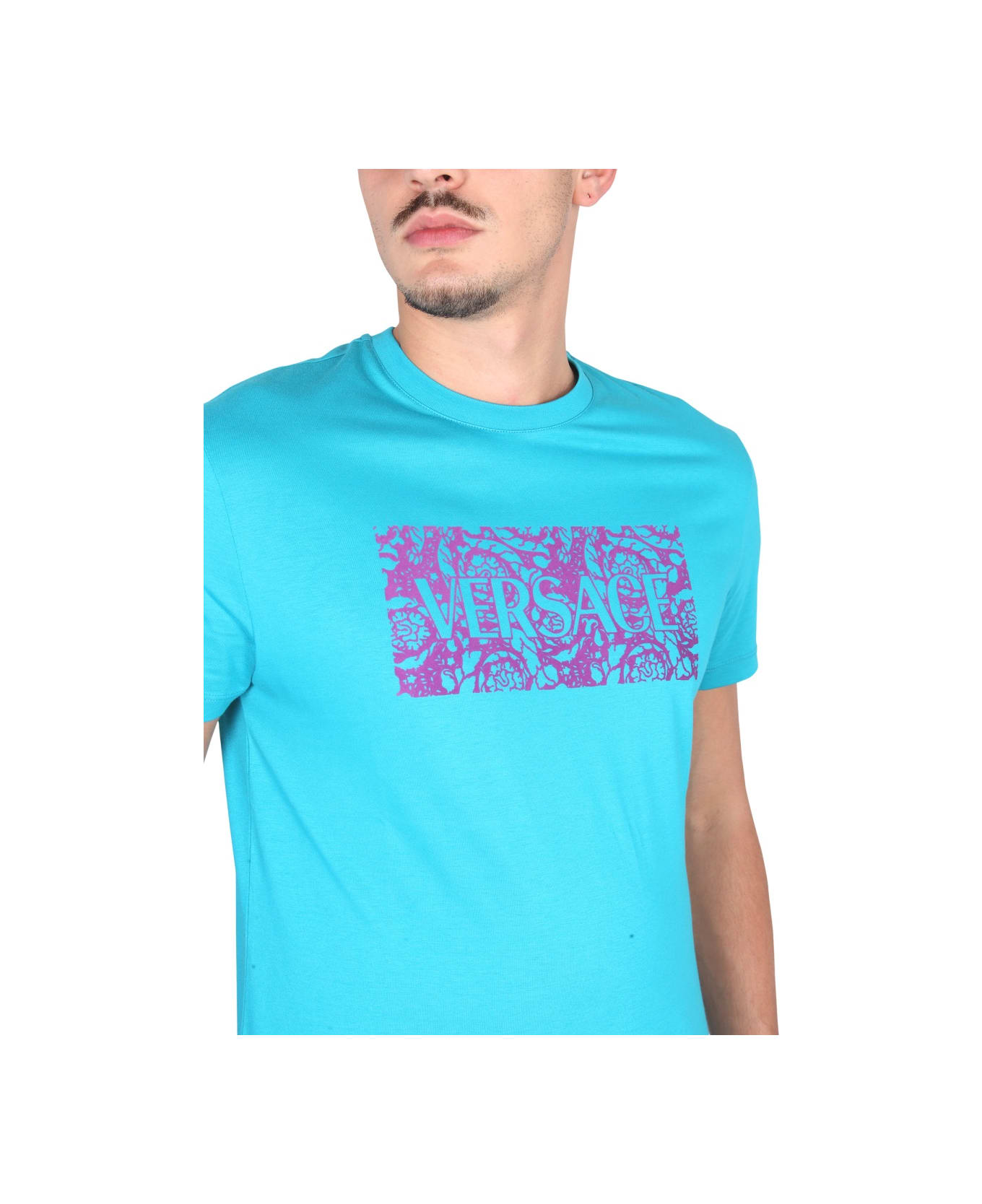 Versace Silhouette Baroque Flock T-shirt - AZURE