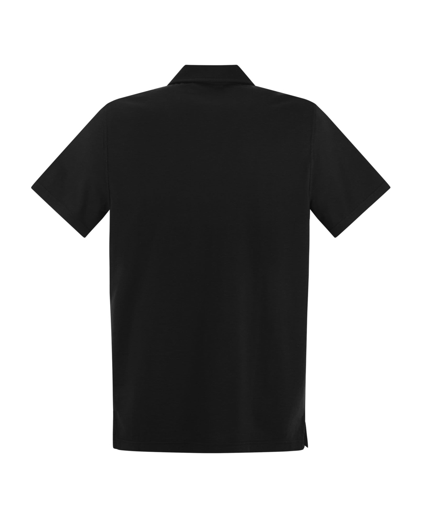 Fedeli Cotton Polo Shirt With Open Collar - Black