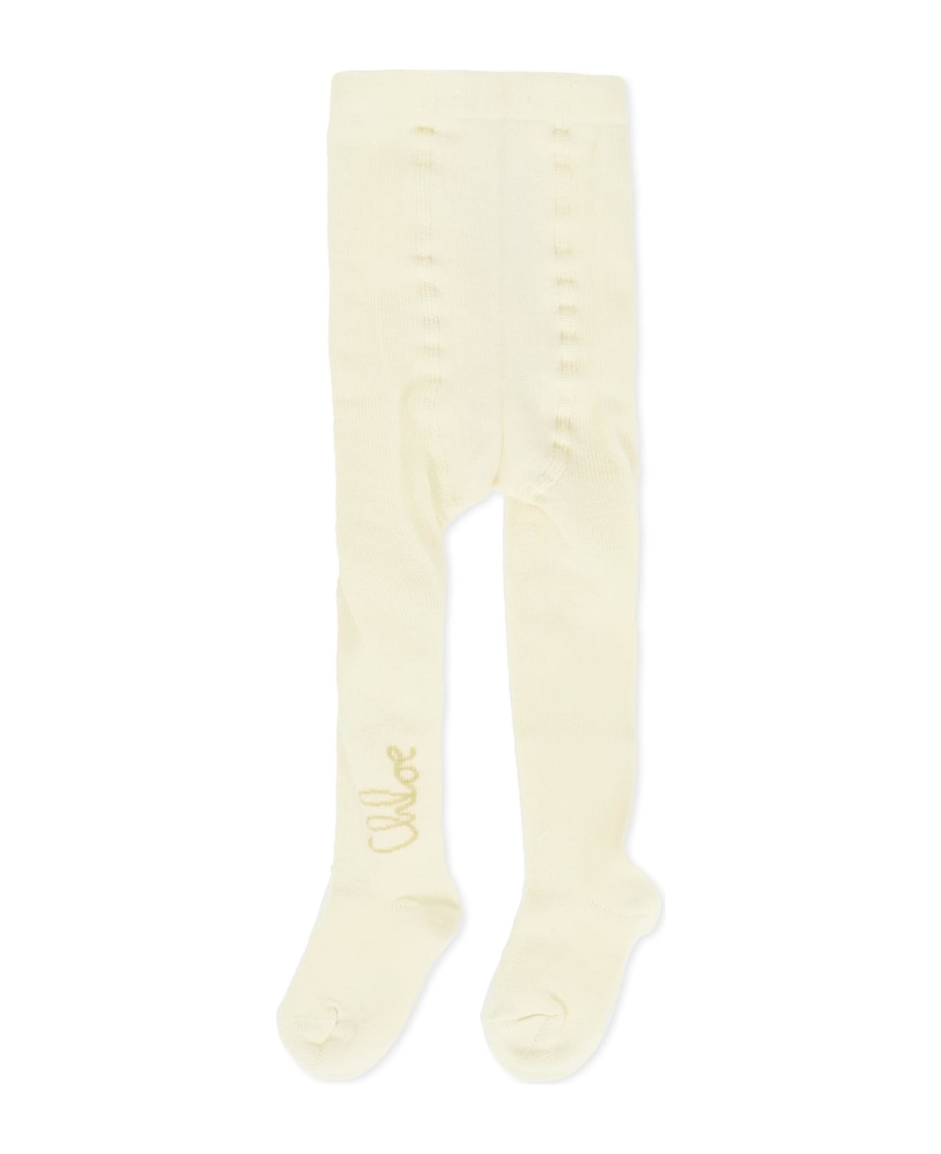 Chloé Ivory Tights For Baby Girl With Gold Logo - Ivory