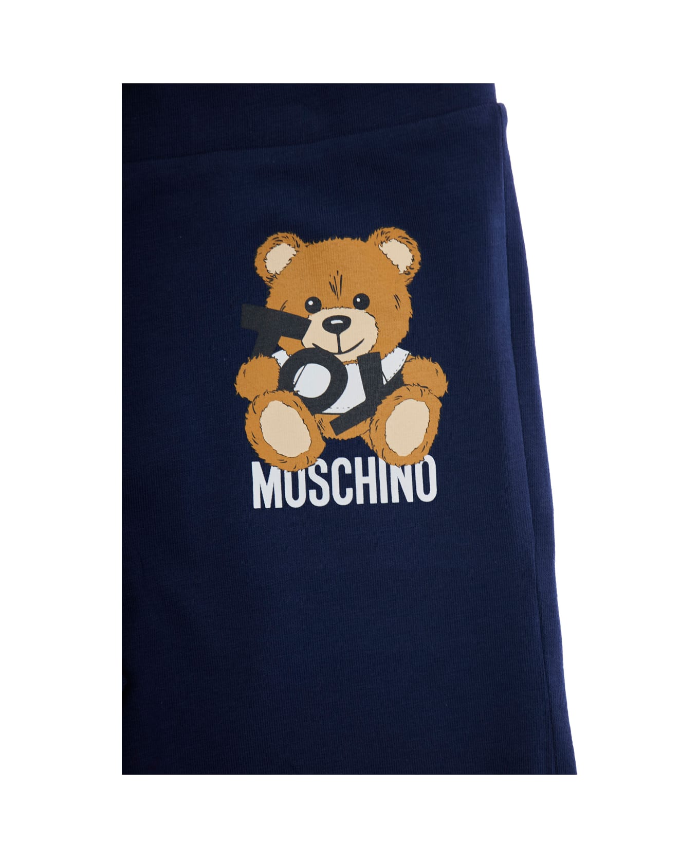 Moschino Blue Pants With Teddy Bear Print On The Front In Cotton Girl - Blu