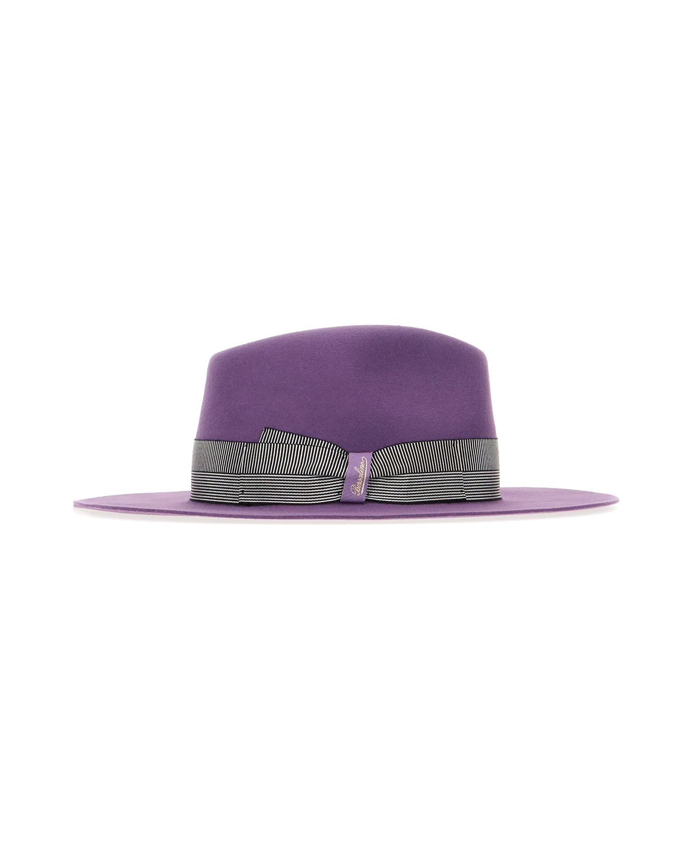 Borsalino Agata Alessandria Brushed Felt With Striped Hatband - AMETHYST, BLACK/WHITE HATBAND