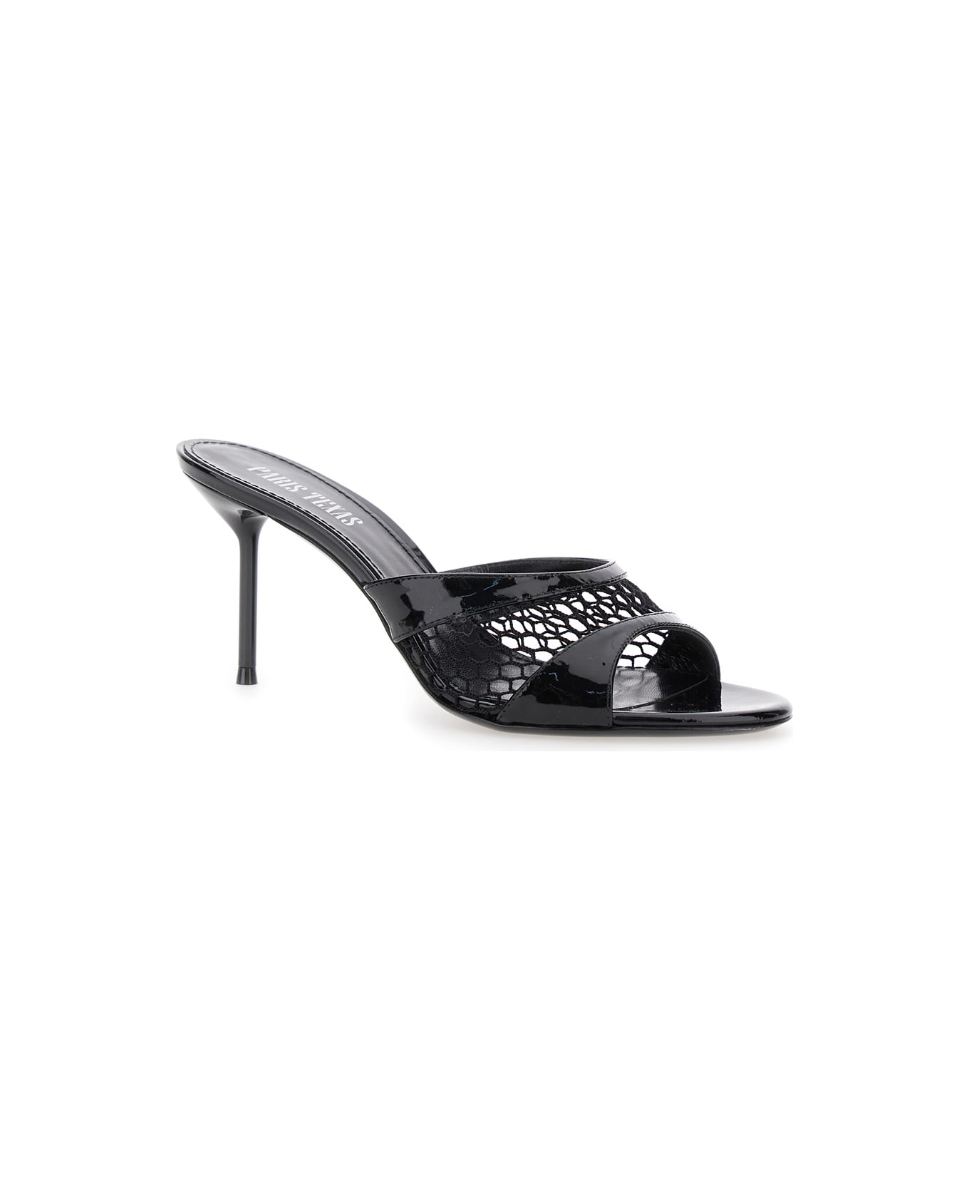 Paris Texas Black Mule With Mesh Design And Stiletto Heel In Leather Woman - Black