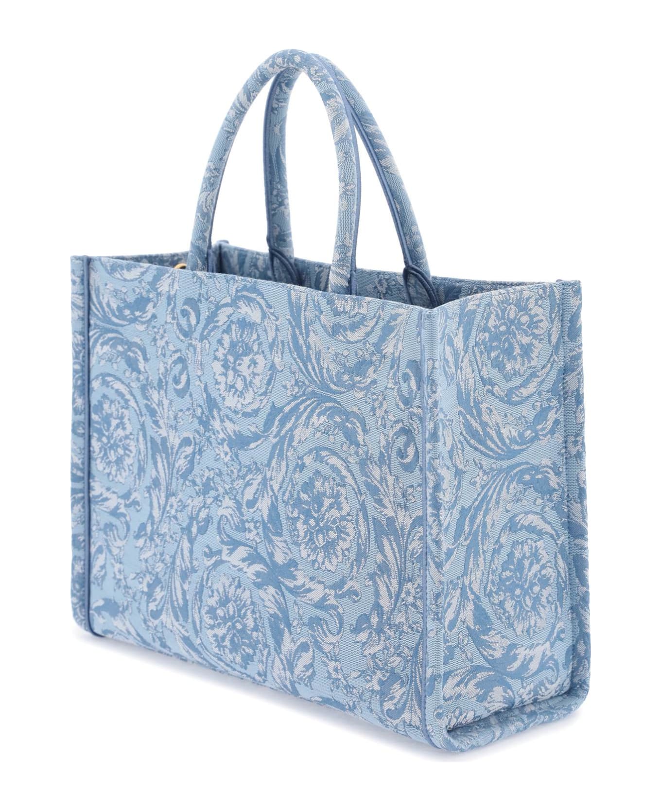 Versace Athena Logo Embroidered Tote Bag - BABY BLUE GENTIAN BLUE VE (Light blue) トートバッグ
