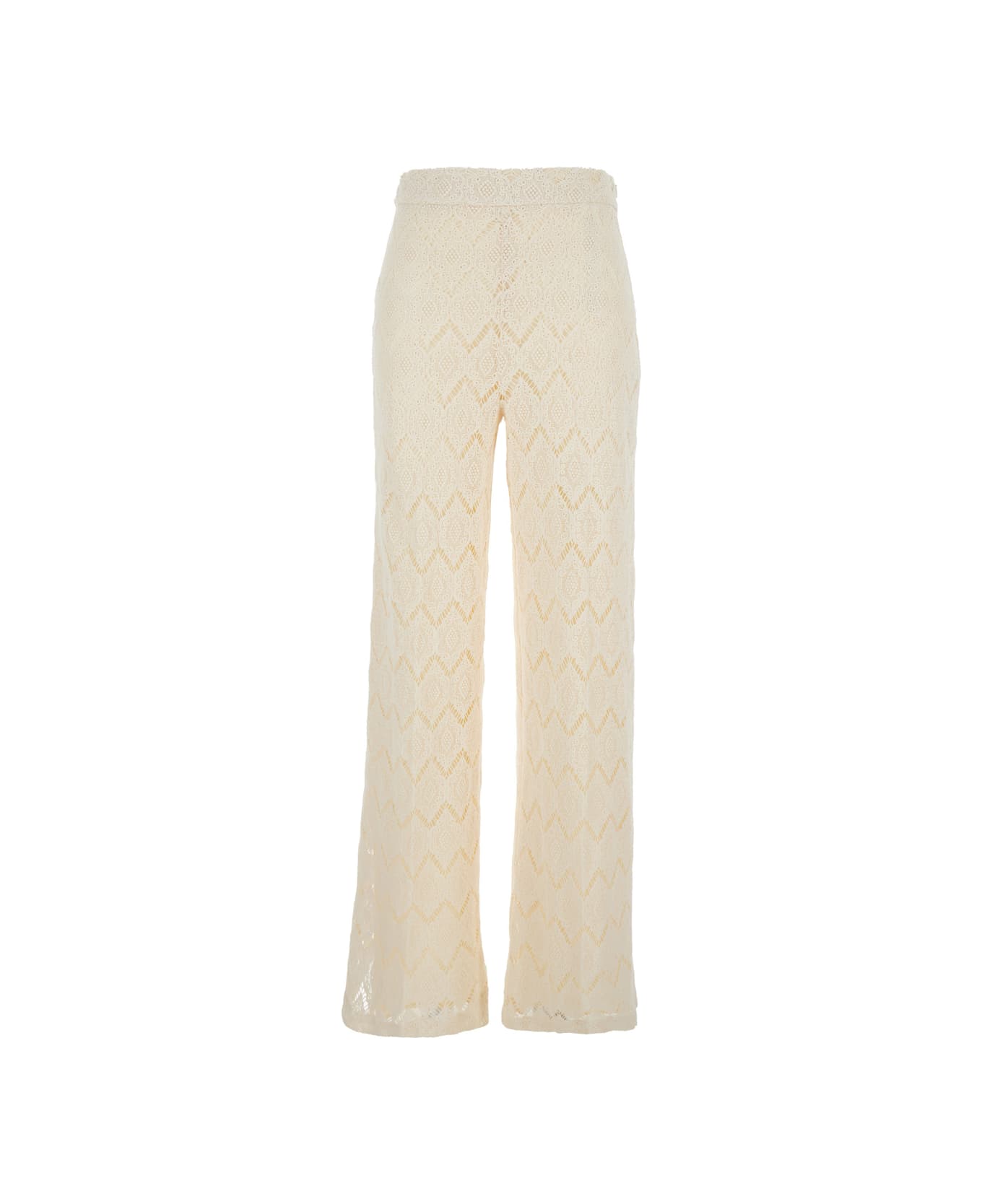 TwinSet Beige High-waist Pants With Logo Plaque On The Back In Macramé Cotton Woman TwinSet - BEIGE