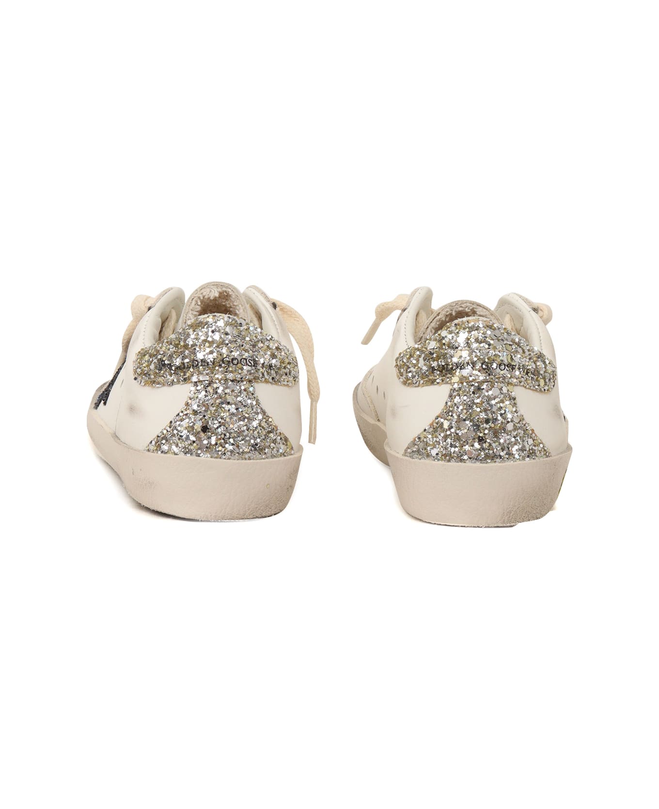 Golden Goose Super Star Leather Upper Glitter Star Heel And Spur - WHITE