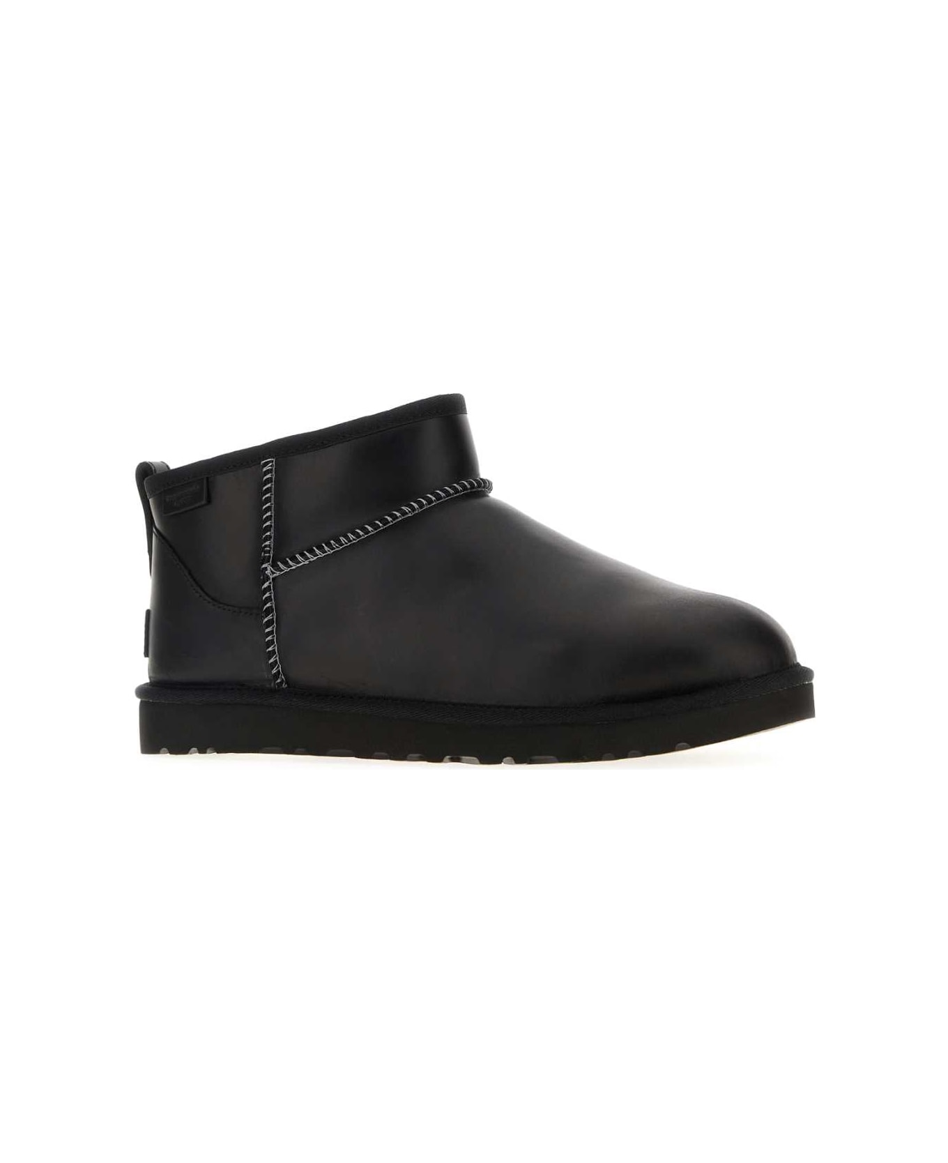 UGG Black Leather Classic Ultra Mini Ankle Boots - BLACK