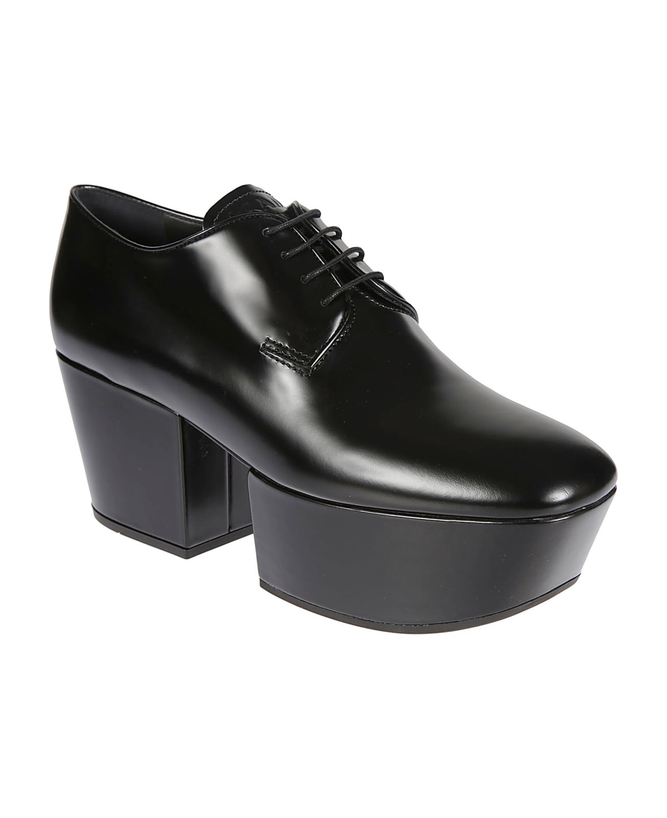 Prada Leather Platform Loafers - Black ハイヒール