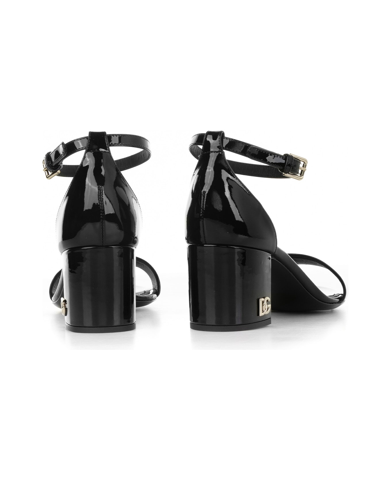 Dolce & Gabbana Leather Sandal With Strap And Mini Logo - NERO サンダル