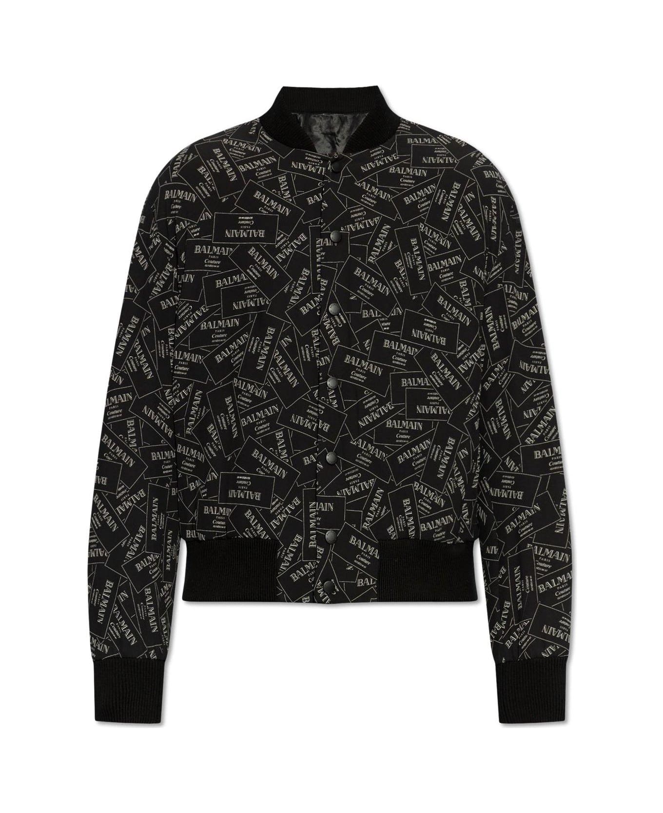 Balmain Printed Logo Label Bomber Jacket - Black