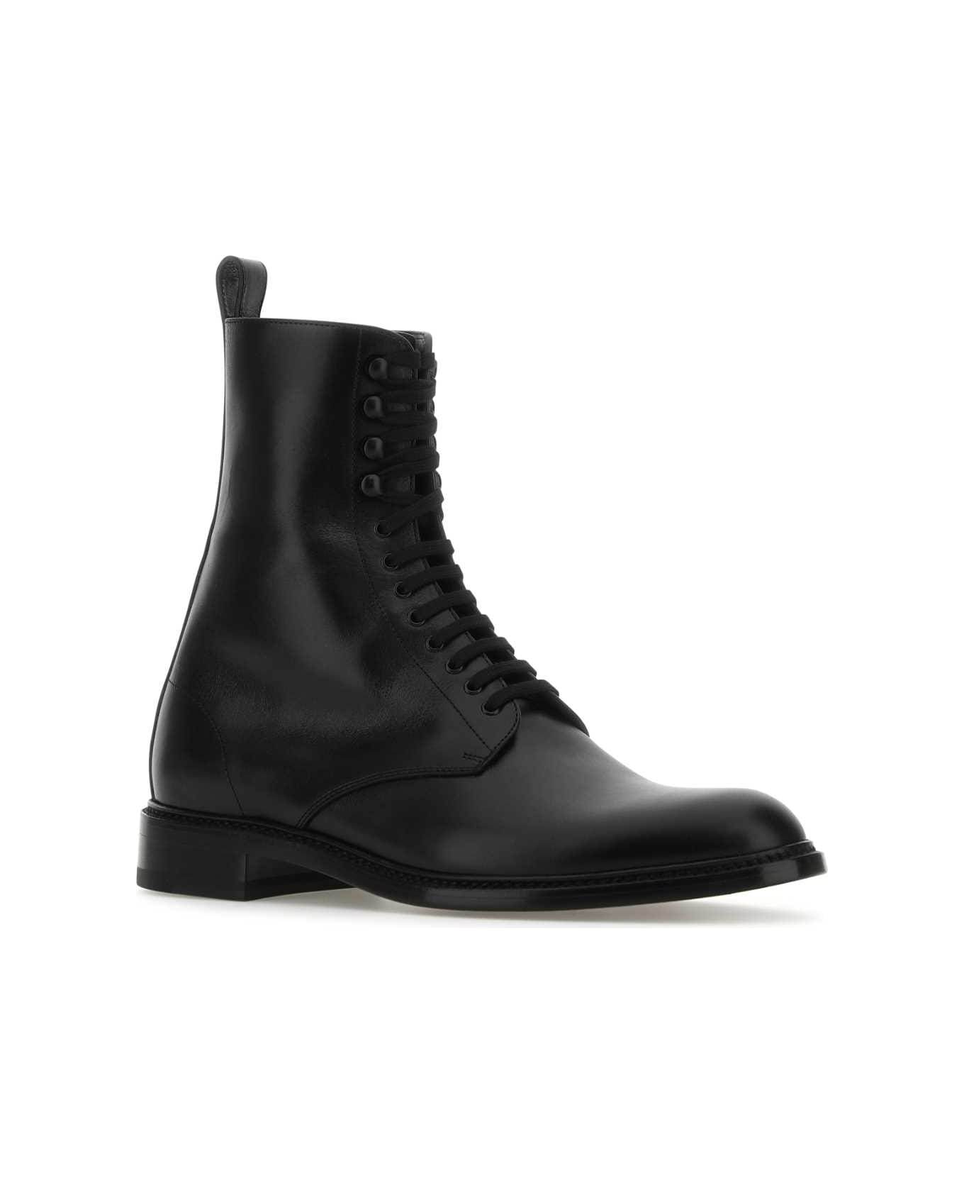 Saint Laurent Black Leather Army Ankle Boots - Black