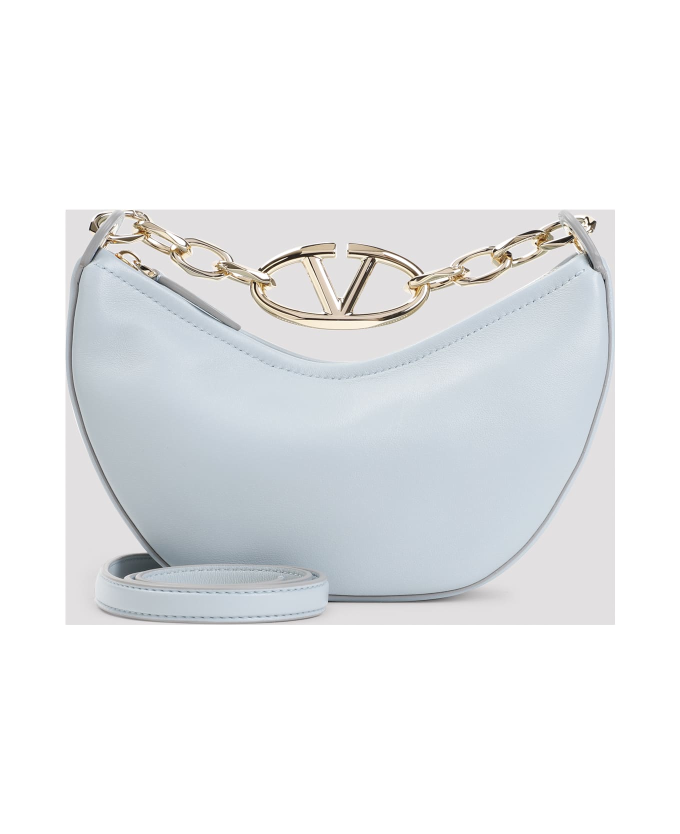 Valentino Garavani Light Blue Leather Mini Hobo Vlogo Moon Handbag - BLUPORCELLANA
