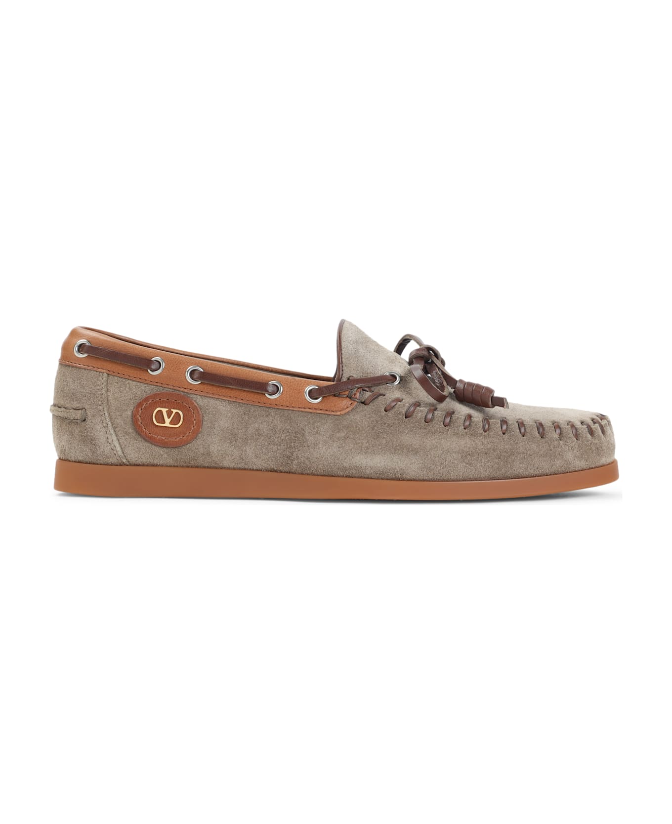 Valentino Garavani Palm Avenue Boat Shoes - Amv Dark Khaki Tobacco Bark Brown