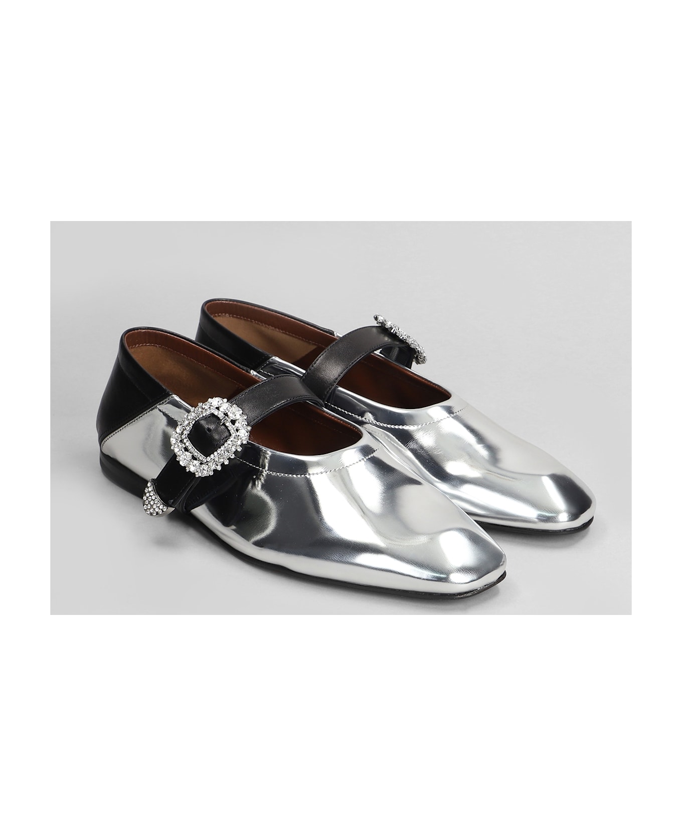 Wales Bonner Ballerina Buckle Ballet Flats In Silver Leather - Silver