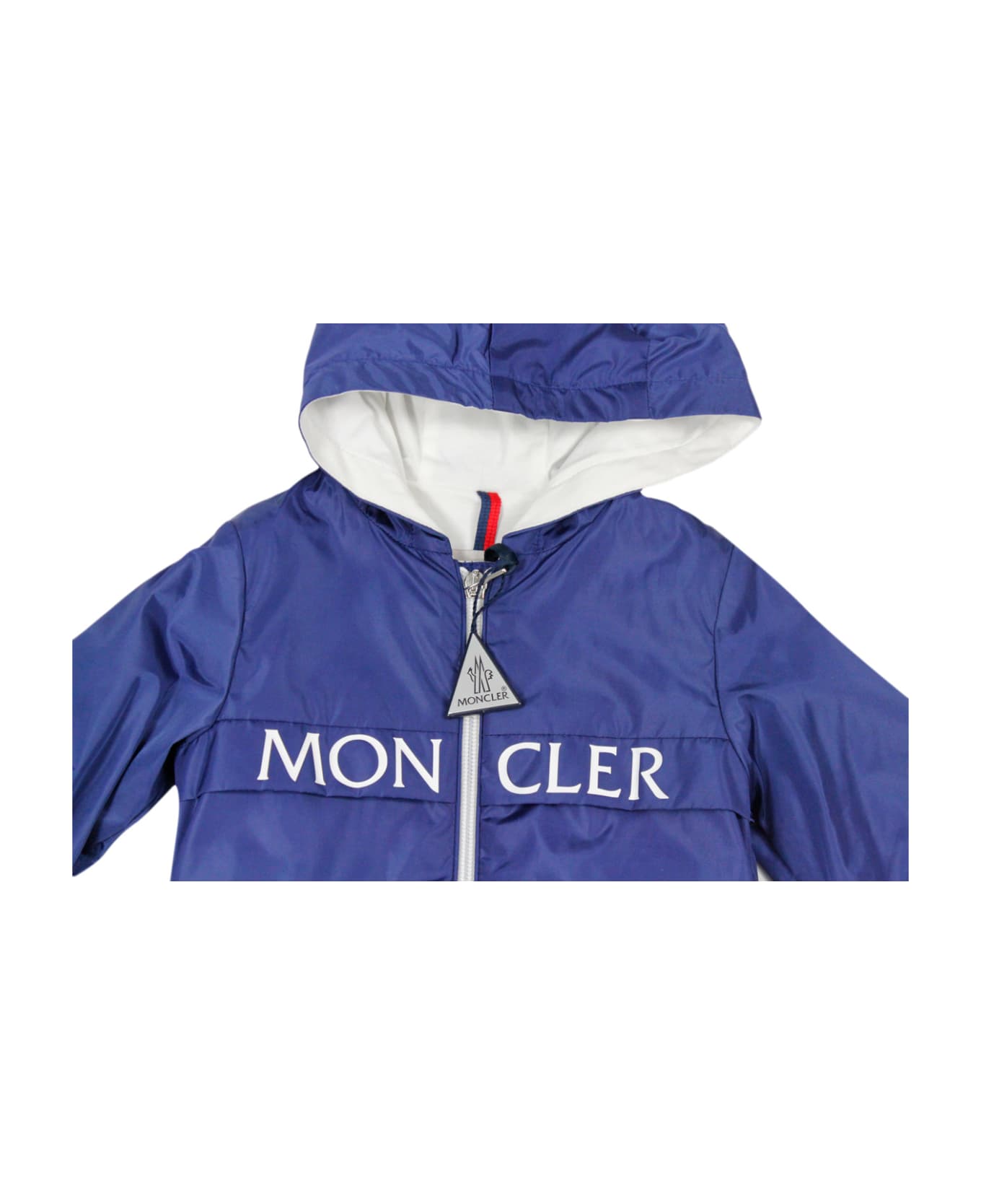Moncler Erdvile Jacket In Light Nylon With Hood And Zip Closure With Logo Printed On The Chest, Internally Lined In Jersey. - Blu