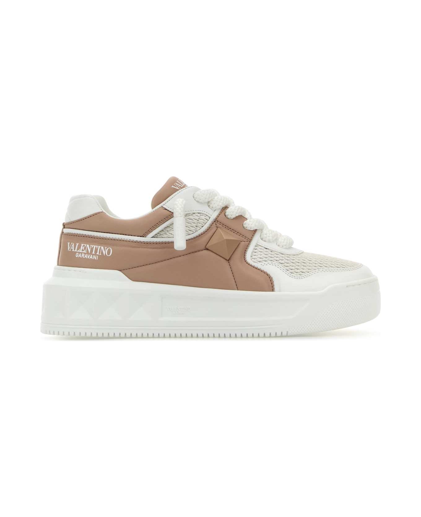 Valentino Garavani Two-tone Leather One Stud Xl Sneakers - BIANCOBIABEIGEROSEBIABEIGEROSEBI