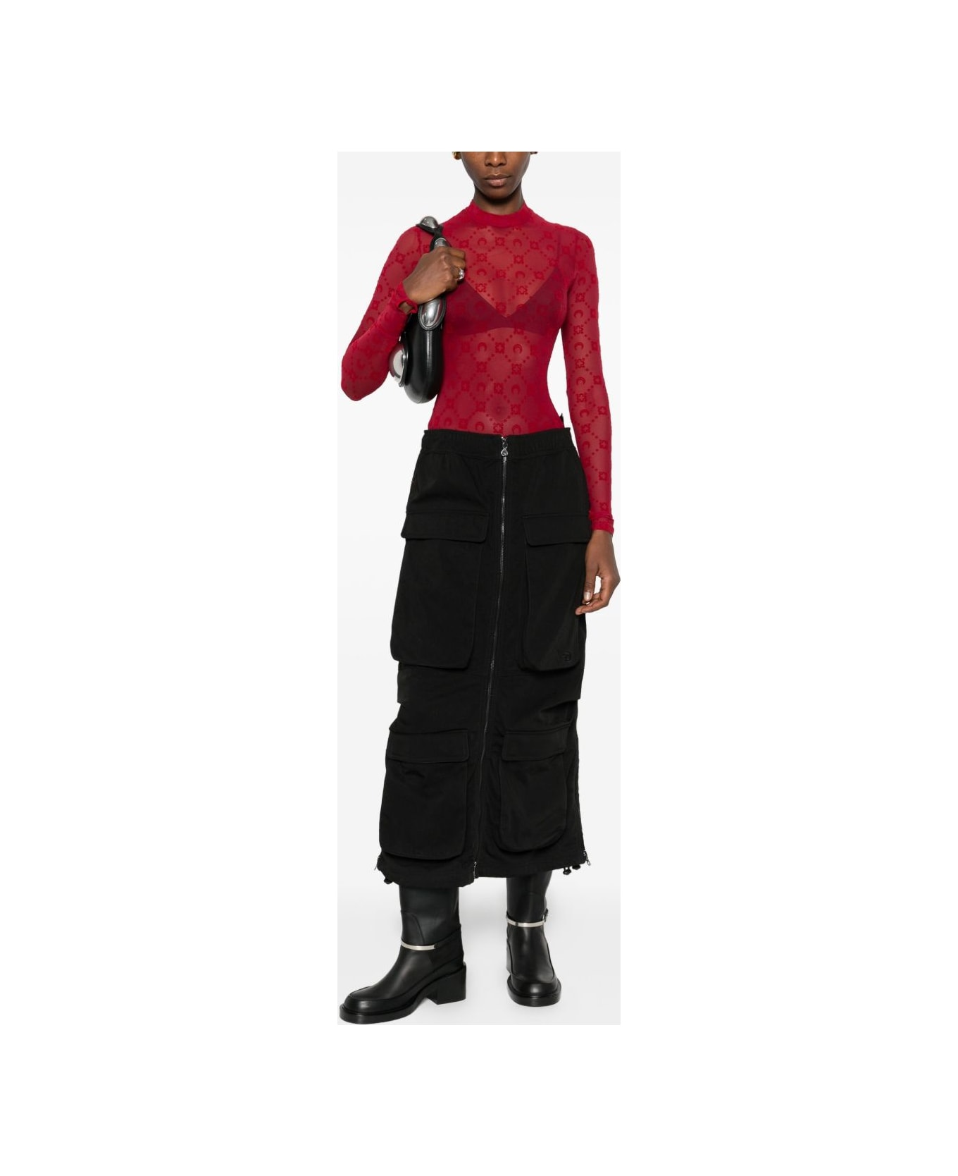 Marine Serre Monogram High-neck Top - Red