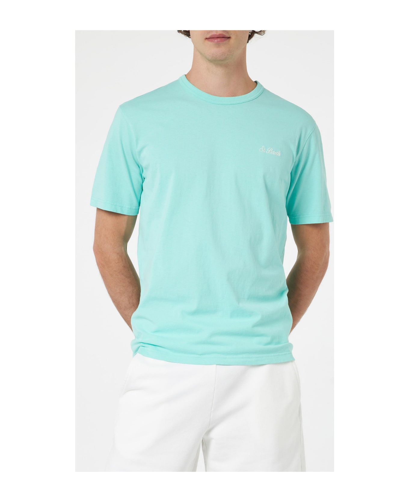 MC2 Saint Barth Man Sage Green Cotton Jersey T-shirt Dover With St. Barth Embroidery - GREEN