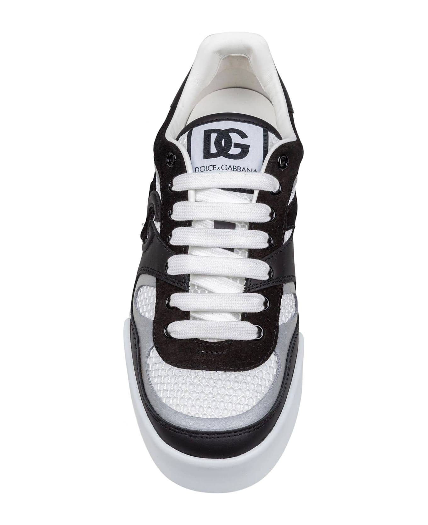 Dolce & Gabbana Portofino Strobel Light Sneakers In Leather And Fabric Color Black And White - white/black