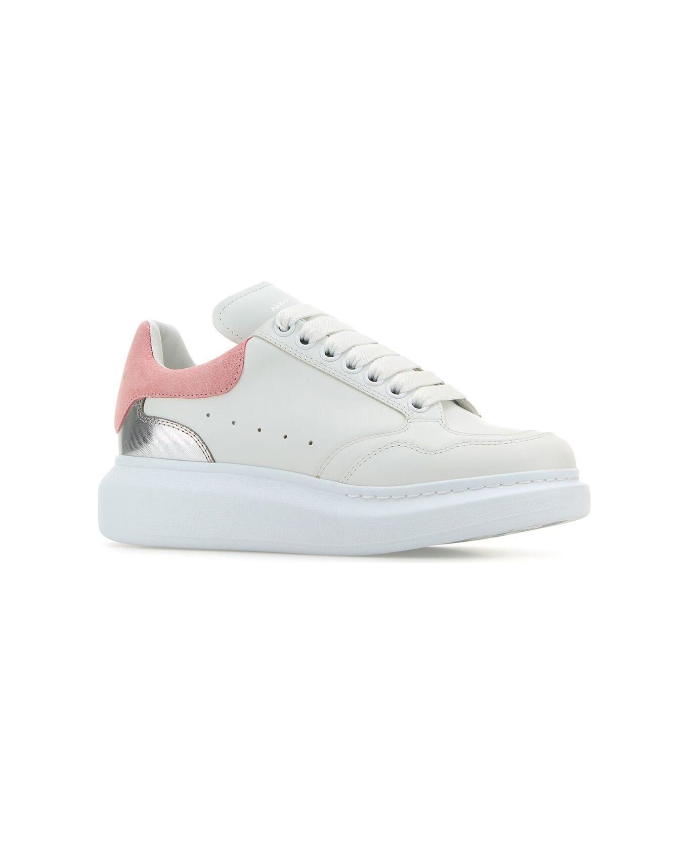 Alexander McQueen White Leather Sneakers With Pink Suede Heel - WHICHEBLPINKSIL