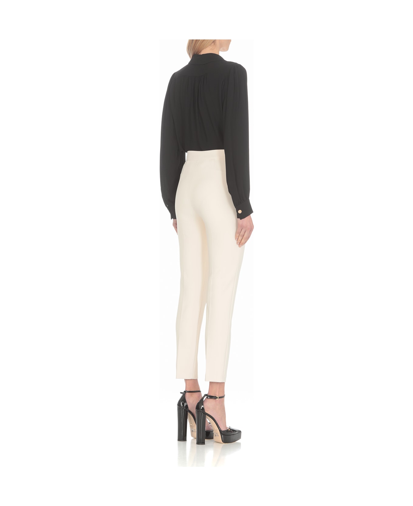 Elisabetta Franchi Straight Stretch Crepe Trousers - Ivory
