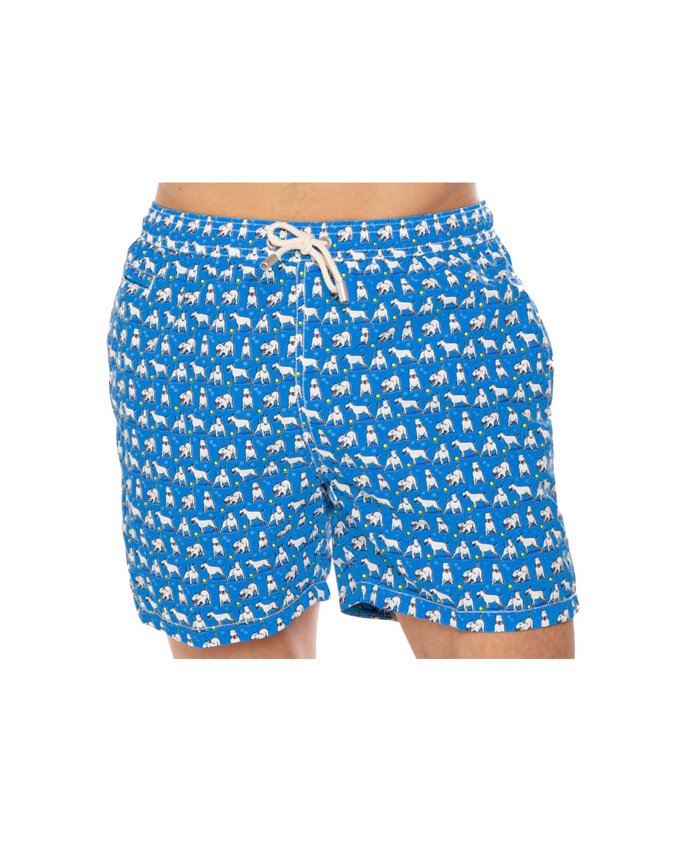 MC2 Saint Barth Light Fabric Man Swim Shorts Bull Terrier Print - BLUE
