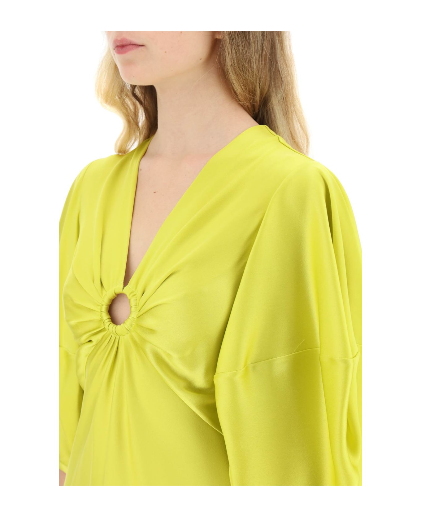 Stella McCartney Balloon-sleeved V-neck Long Dress - Lime