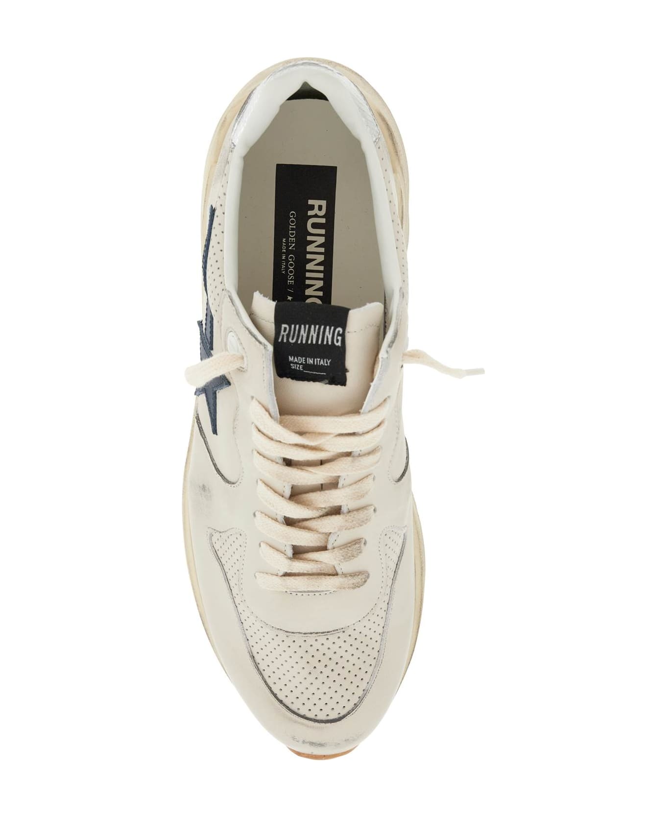 Golden Goose Leather Sole Running Sneakers With - WHITE/BLUE/SILVER