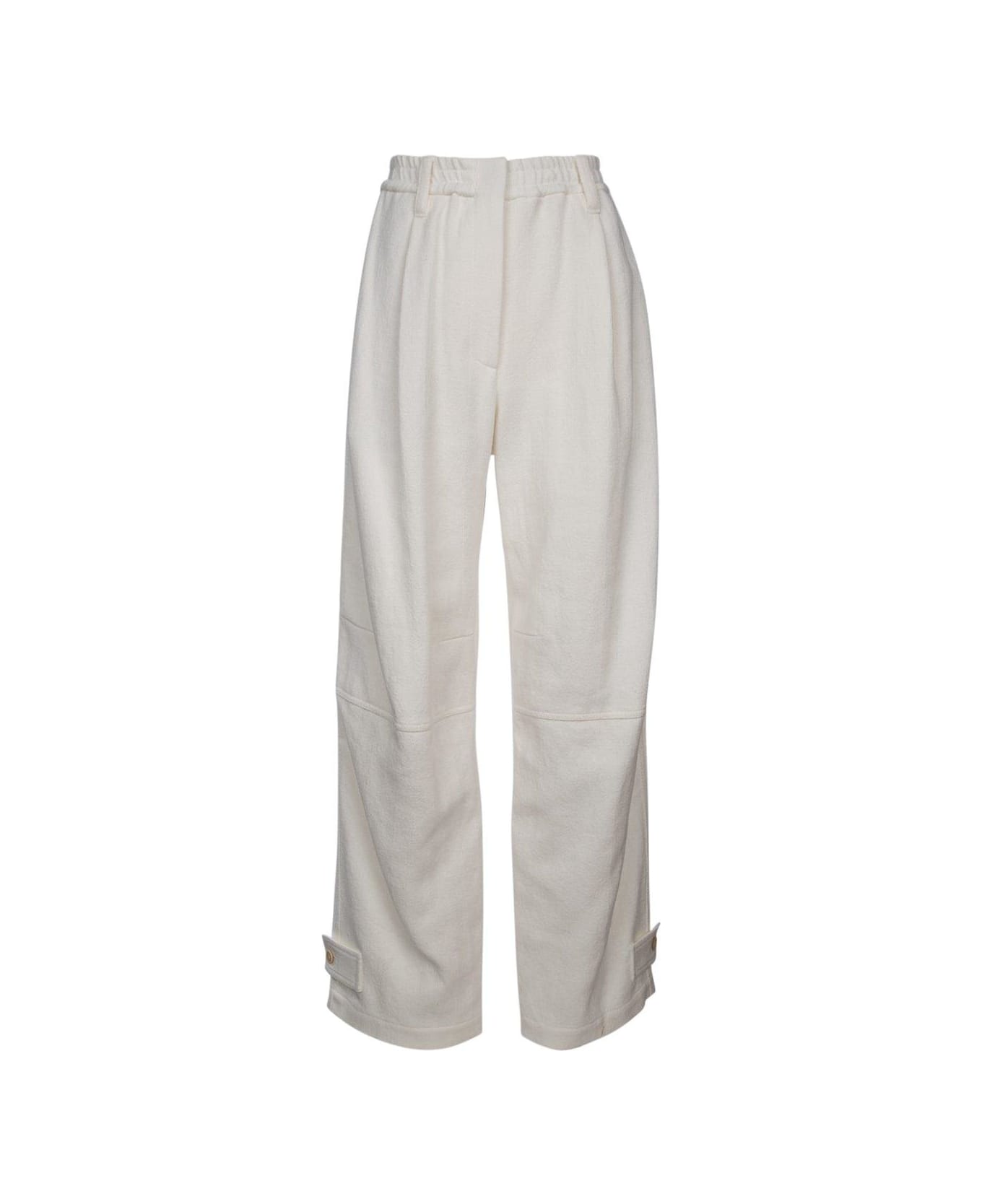 Brunello Cucinelli Pintuck Detailed Straight Leg Trousers - WHITE ボトムス