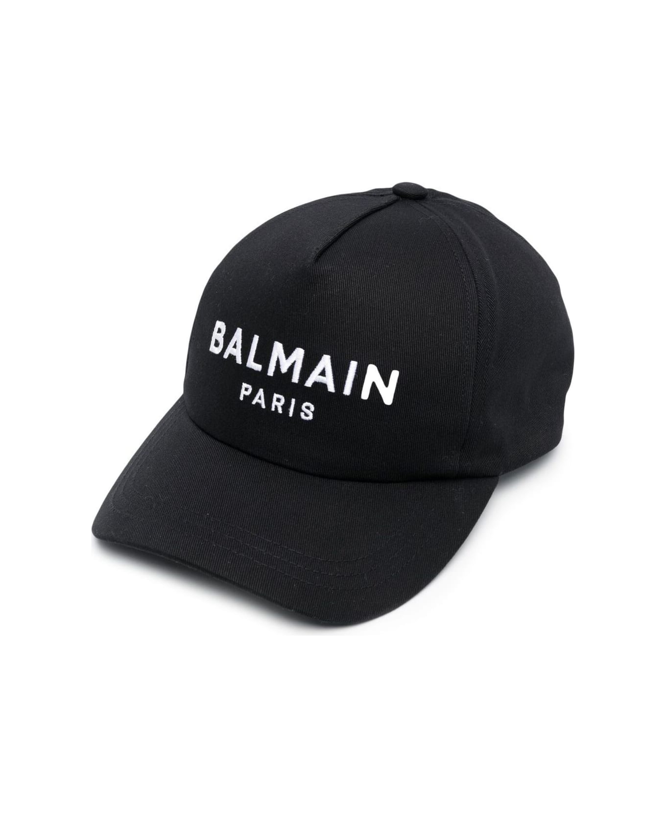Balmain Print Black Cap With Embroidered Logo On The Front In Cotton - Black