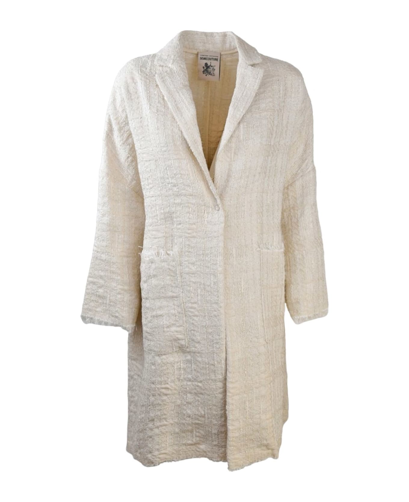 SEMICOUTURE Cream White Tweed Coat - White