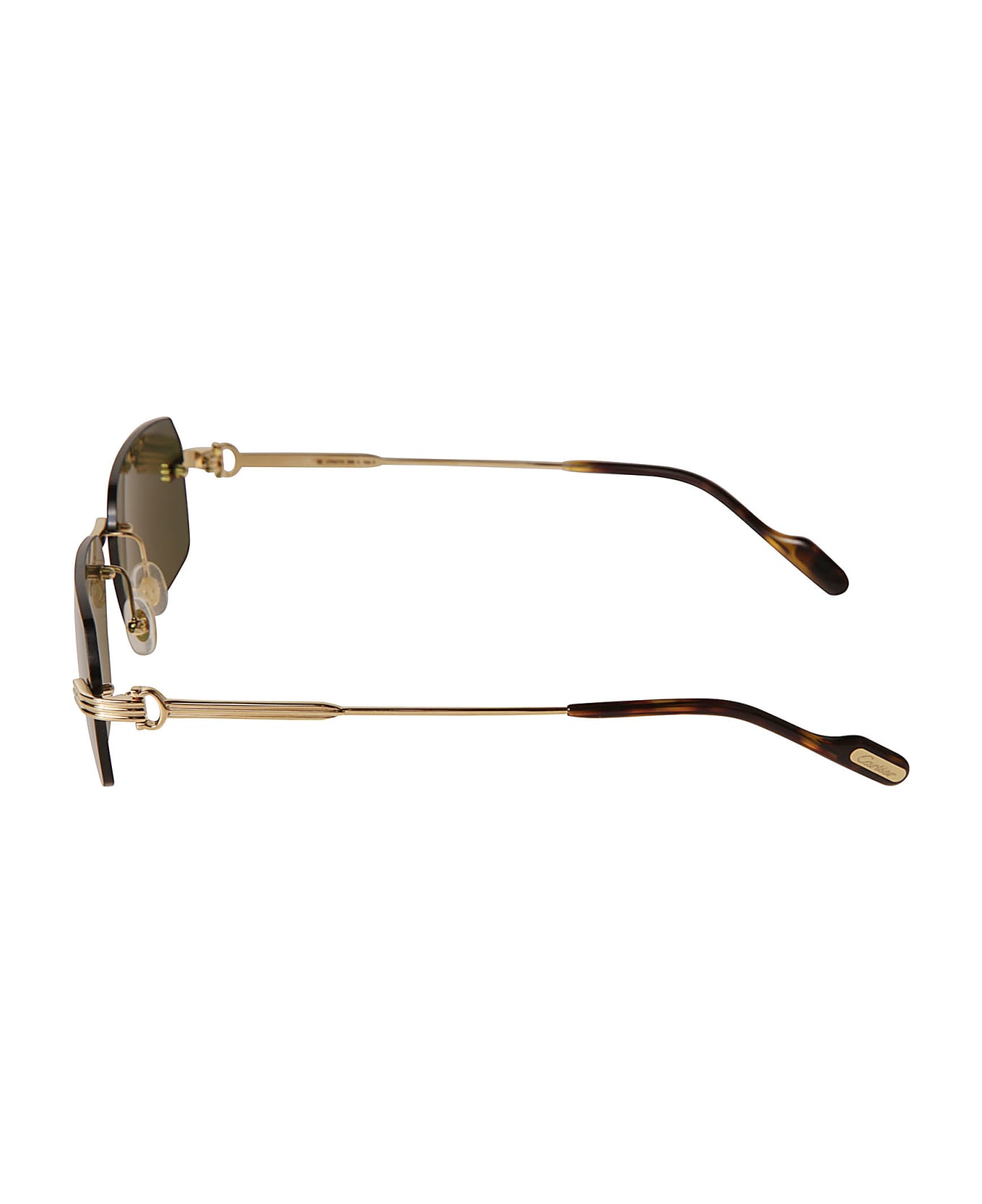 Cartier Eyewear Rectangle Rimless Sunglasses - 002 gold gold green
