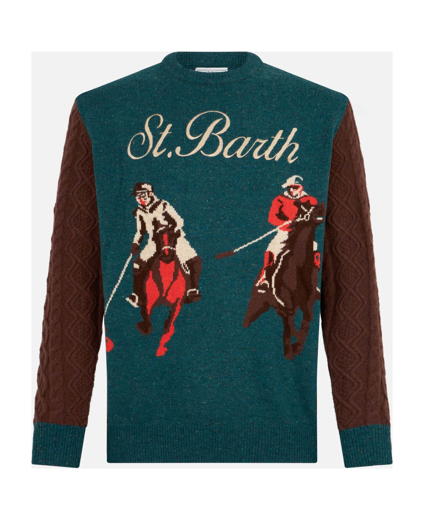MC2 Saint Barth Man Crewneck Donegal Sweater With Polo Jacquard - GREEN