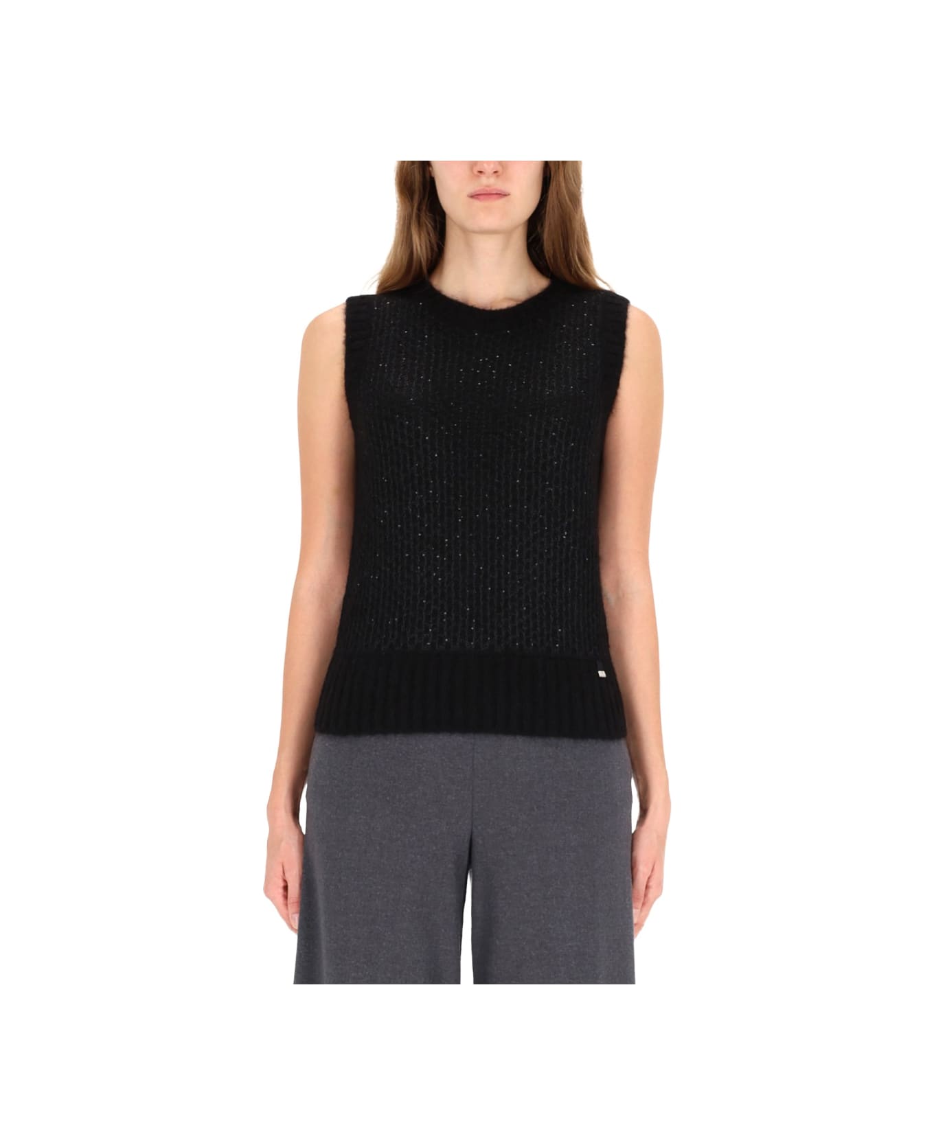 Herno Metallic Effect Sequined Vest - BLACK