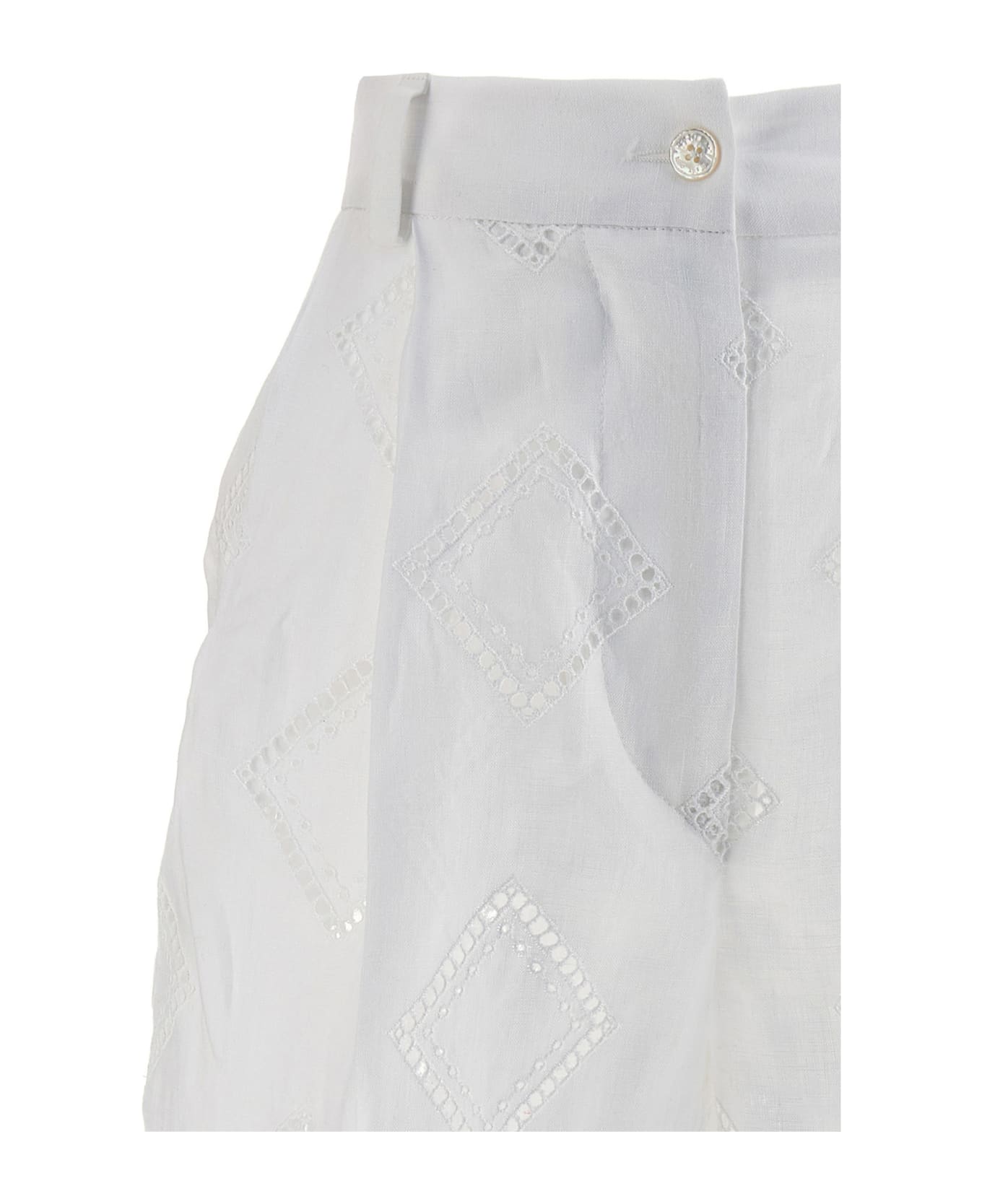 Kiton Embroidered Linen Bermuda Shorts - White