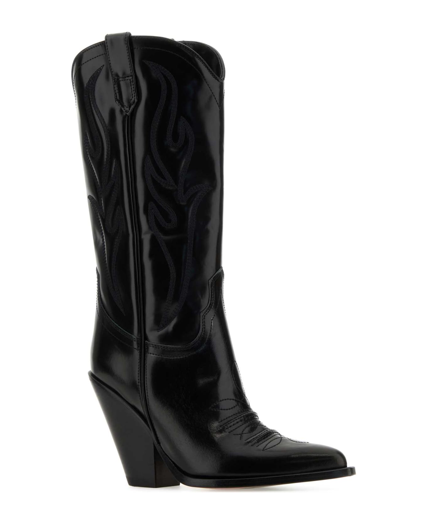 Sonora Black Leather Santa Fe Boots - BLACK